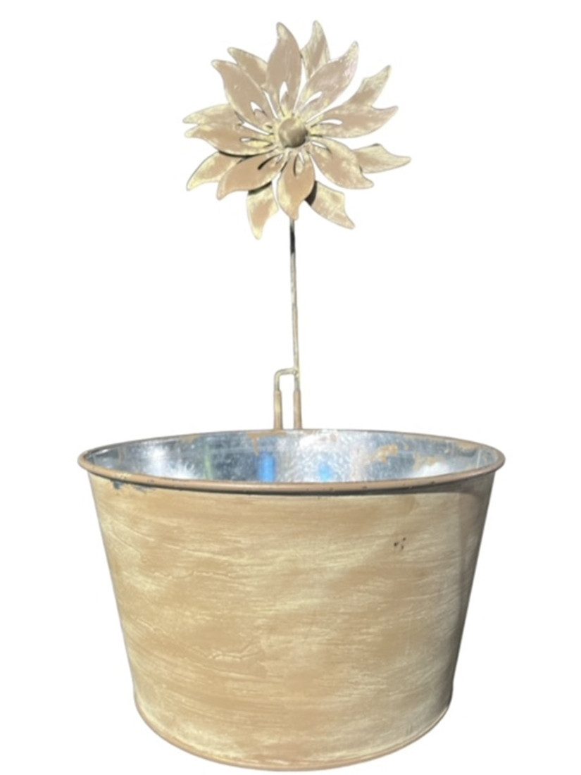 finehomegarden Pflanzschale Metall Schale mit Windmühle Pflanzgefäß Metallschale Pflanzkübel (1 St), Schale gelb gewischt Ø25/32cm 2Größen wählbar / Paket