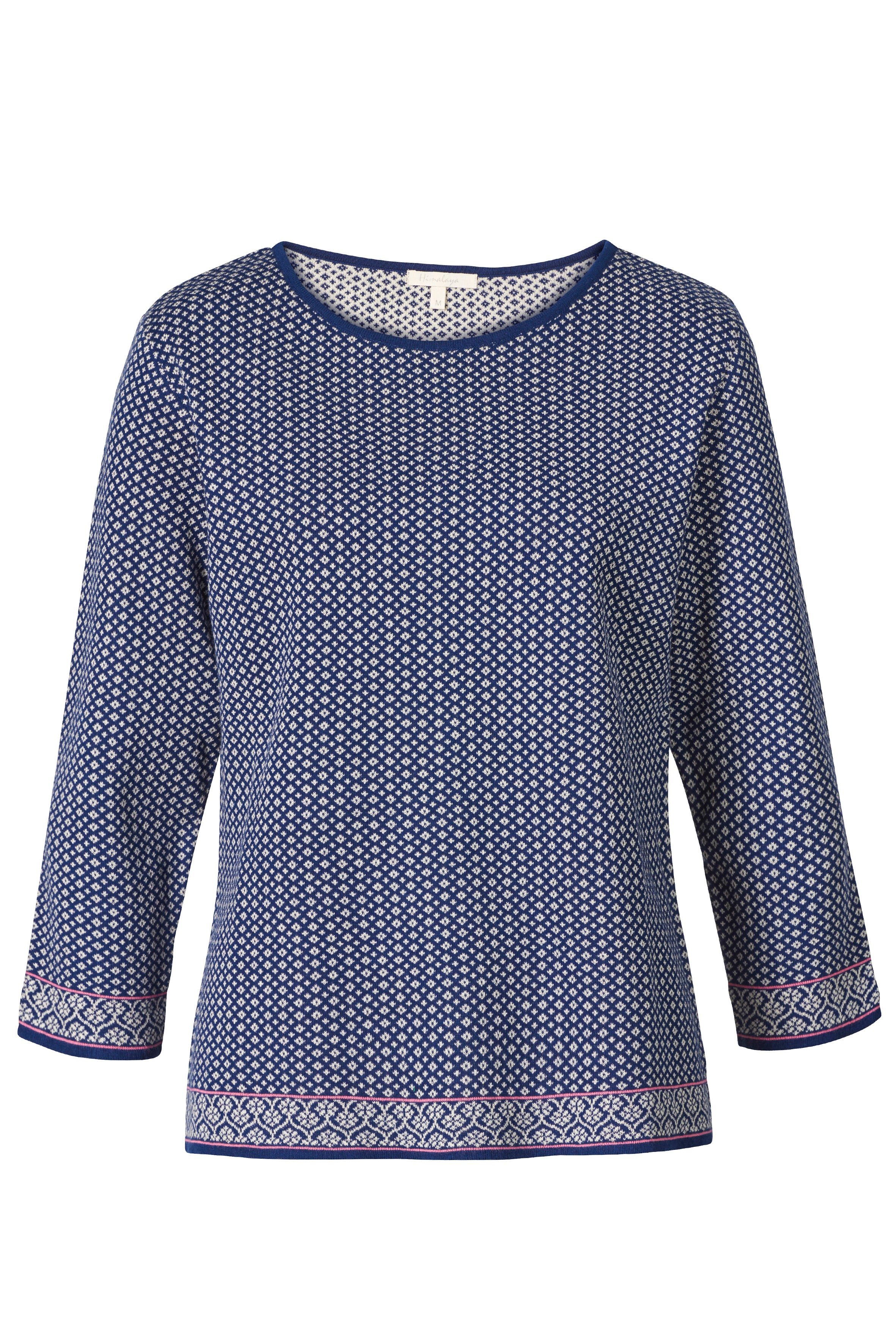 Strickpullover Weicher Jaquardpullover Damen mit Rundhalsausschnitt aus Bio-Baumwolle