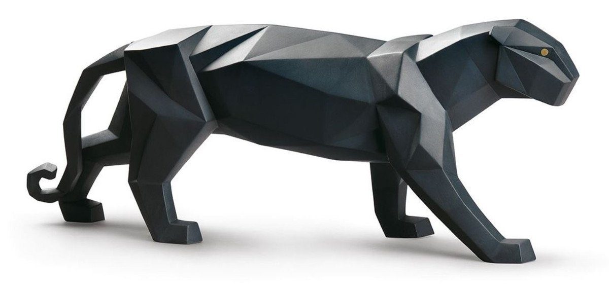 Casa Padrino Dekofigur Casa Padrino Porzellan x H. Handbemalte & 19 cm Panther - Deko Luxus Skulptur Figur 50 Hangefertigte Mattschwarz