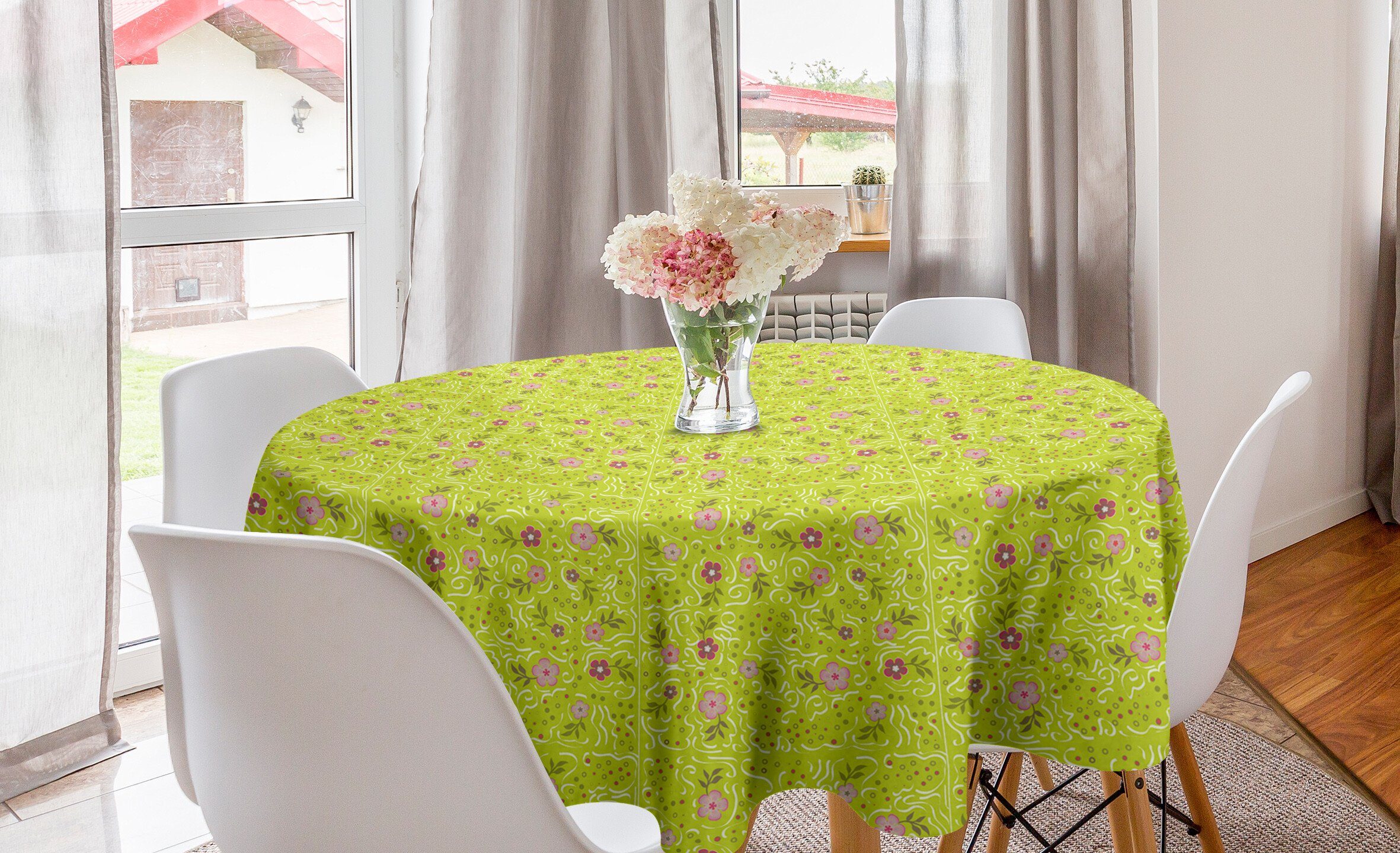 Abakuhaus Tischdecke Kreis Tischdecke Abdeckung für Esszimmer Küche Dekoration, Blumen Fröhlich Abstrakt Flora Dots