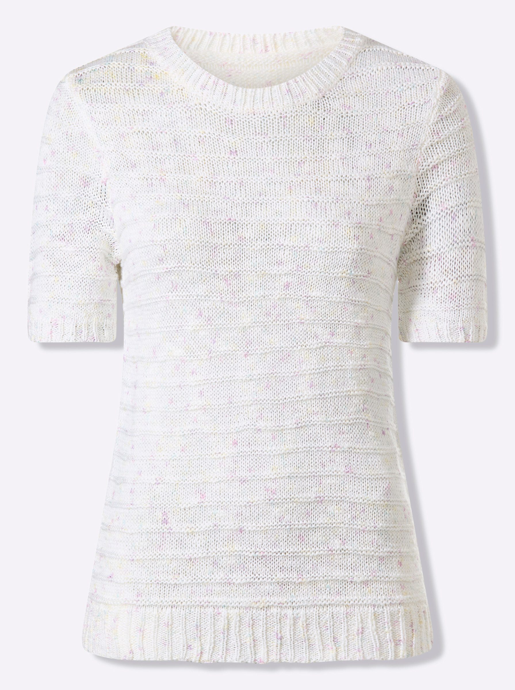 Strickpullover Kurzarm-Pullover Kurzarm Jersey, Rippoptik