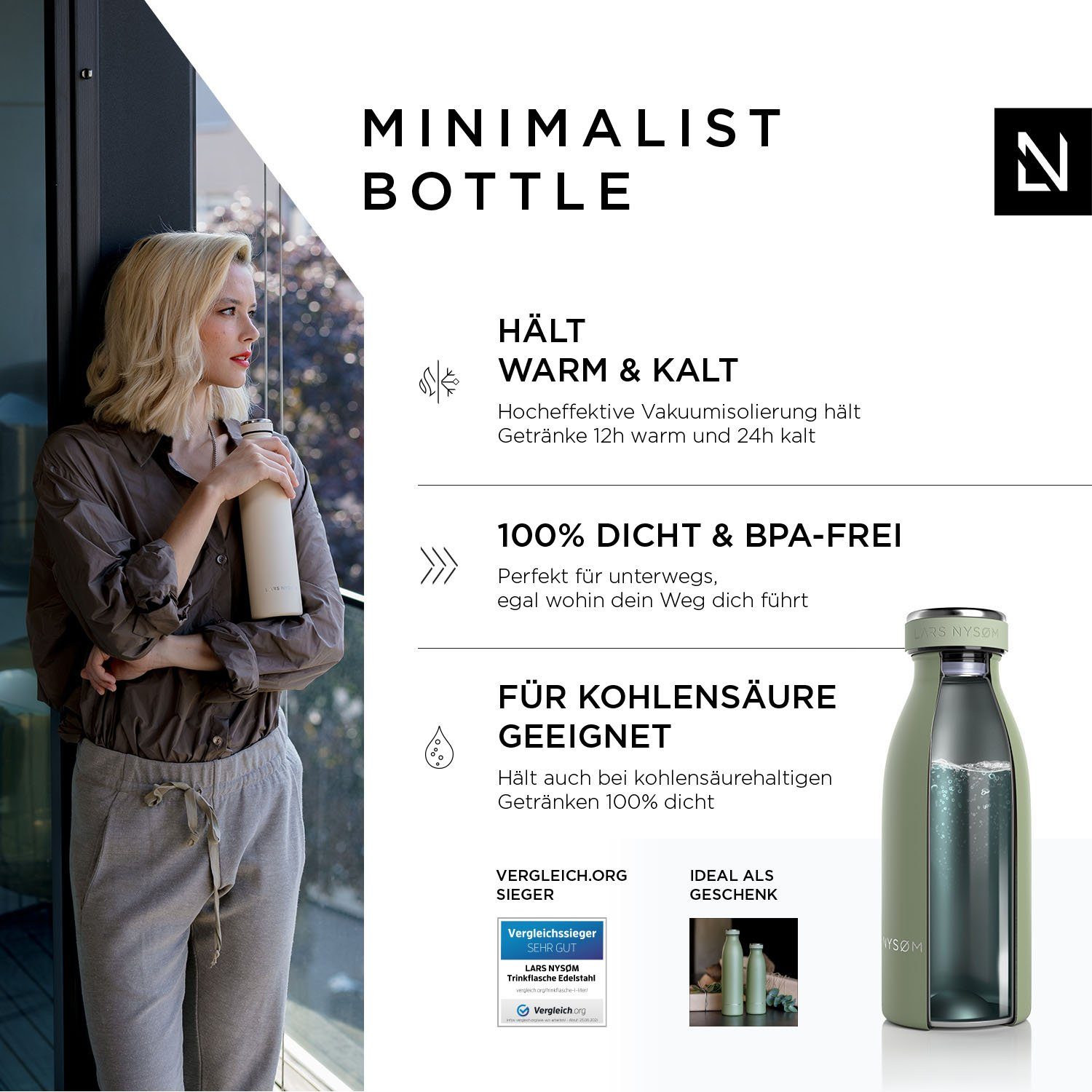 BPA-Freie 1,5l Thermosflasche Isolierflasche Ren, 1l NYSØM 500ml 750ml Sage LARS 350ml