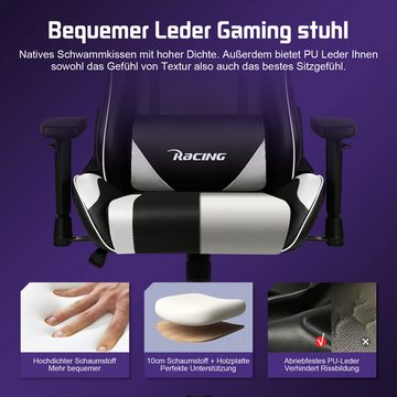 Authmic Gaming-Stuhl Gaming Stuhl,Bürostuhl Ergonomisch mit verstellbare Lendenkissen, Wippfunktion bis zu 165°, PC Gamer Racing Stuhl bis 150kg