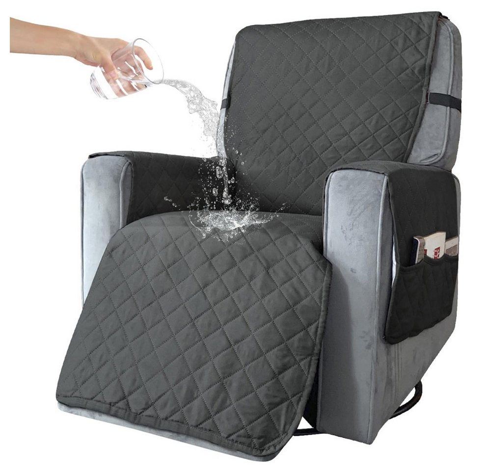 TUWENA Sesselschoner Wasserdicht Sesselschoner mit 3 Seitentaschen Bezüge Sitzkissenschutz, Verstellbarer, maschinenwaschbar, für Familien Kindern und Haustieren