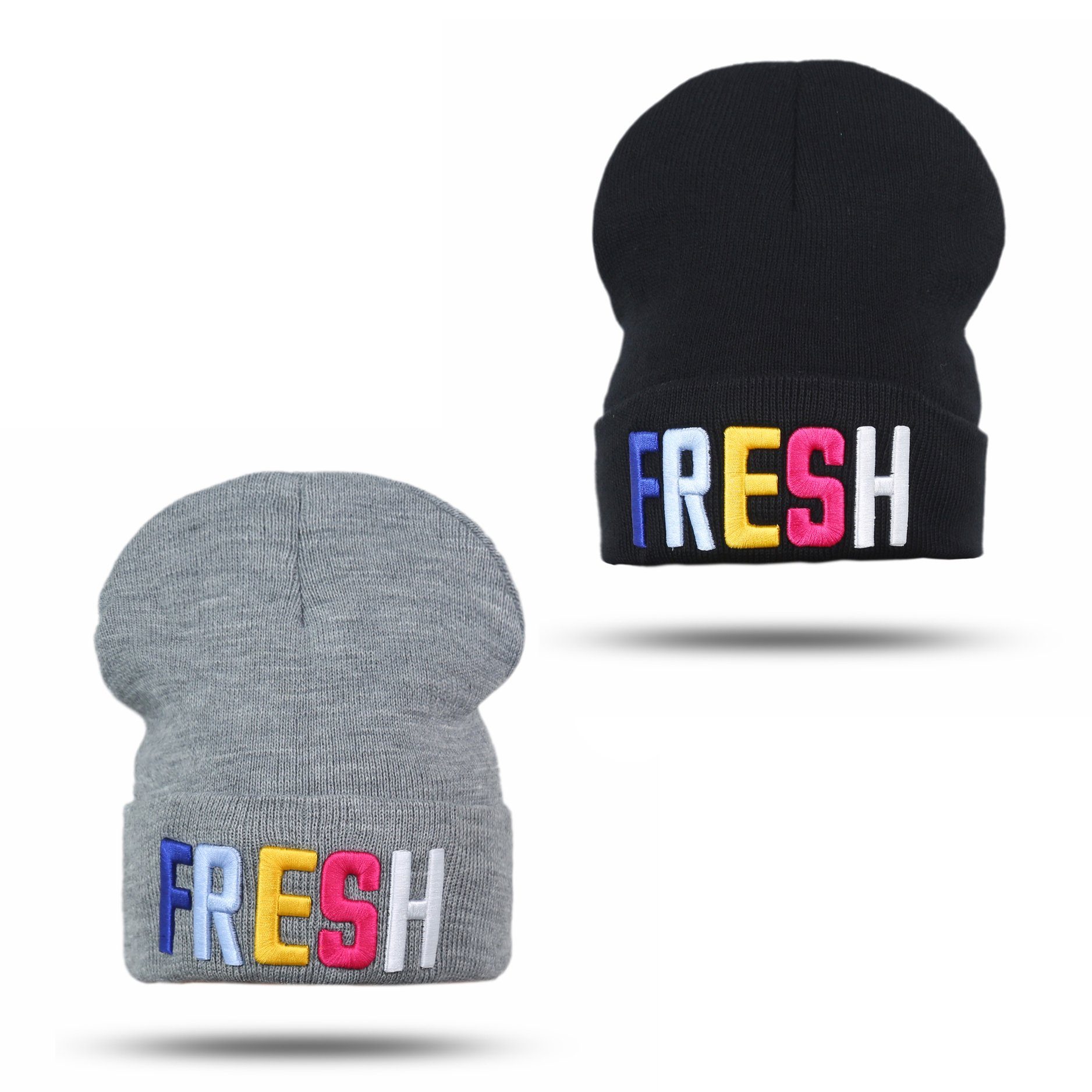 "Fresh" Strick Ungefüttert, Statement Onesize Unisex Beanie Mütze Originelli grau Sonia Strickmütze Uni