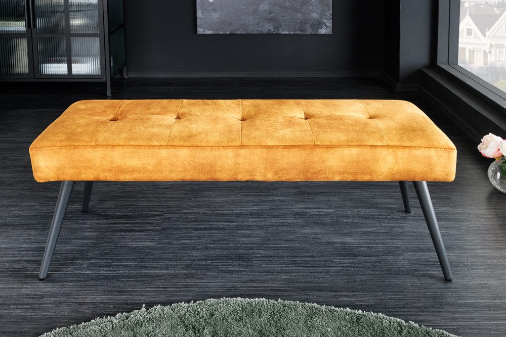 riess-ambiente Sitzbank BOUTIQUE 100cm senfgelb/schwarz – Samt-Bezug, Metallbeine (Einzelartikel, 1-St), hochwertiger Bezug mit Ziernähten - ideal für Flur oder Wohnbereich