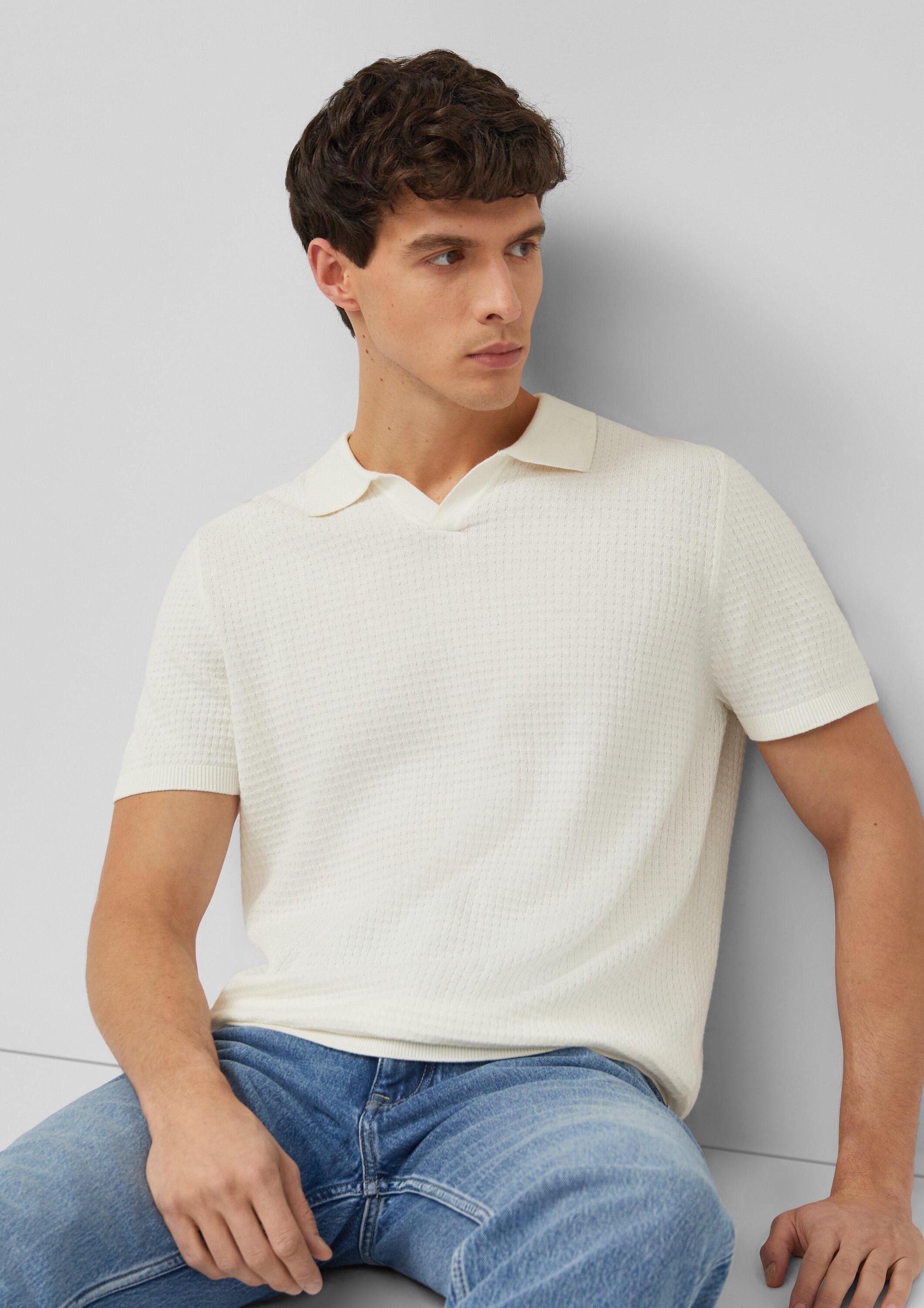 s.Oliver Kurzarmpullover Strickpullover Gestricktes Poloshirt aus Baumwoll-Leinen-Mix