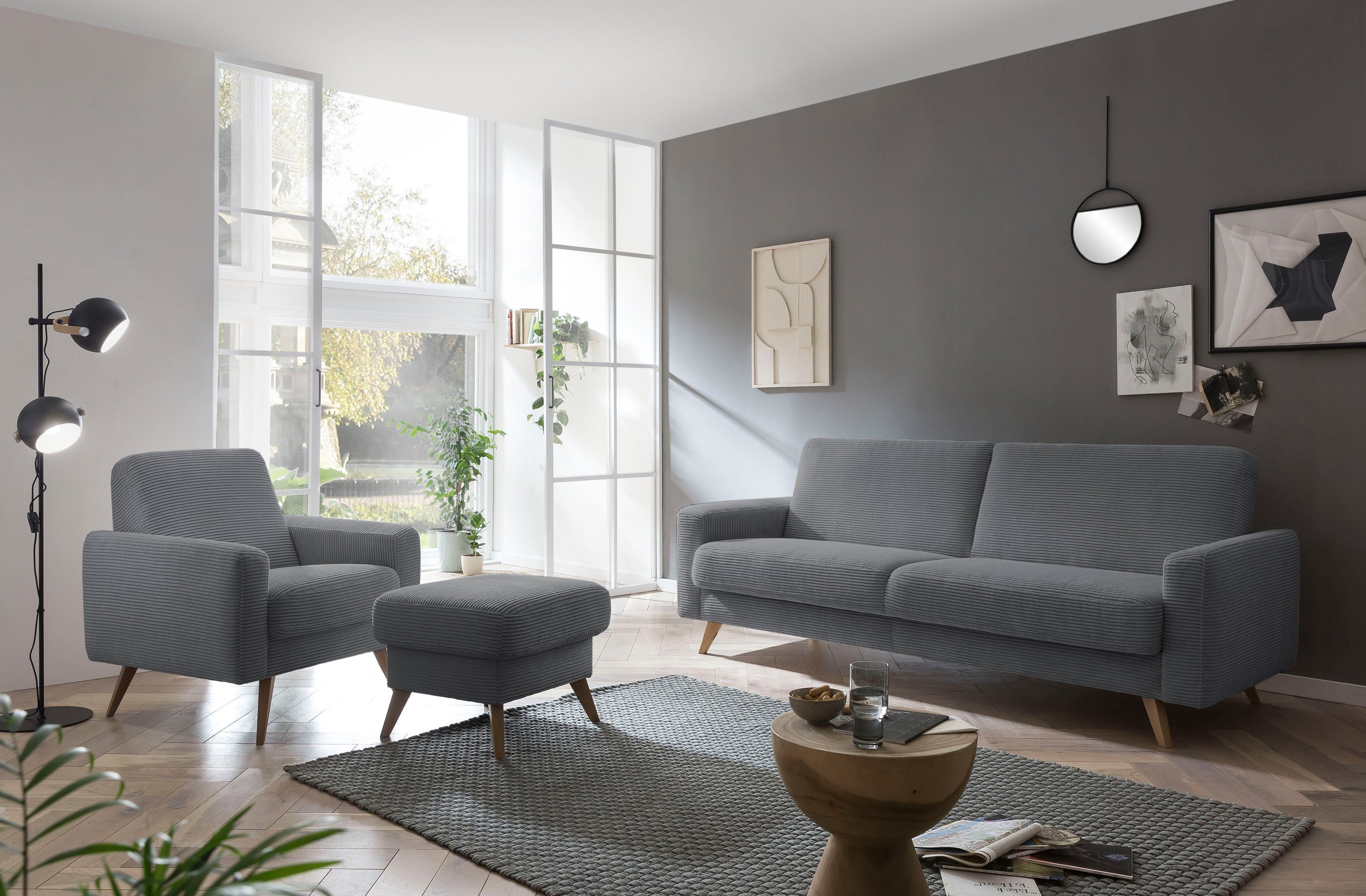 exxpo - sofa fashion 3-Sitzer Samso, Bettkasten grey Inklusive und Bettfunktion