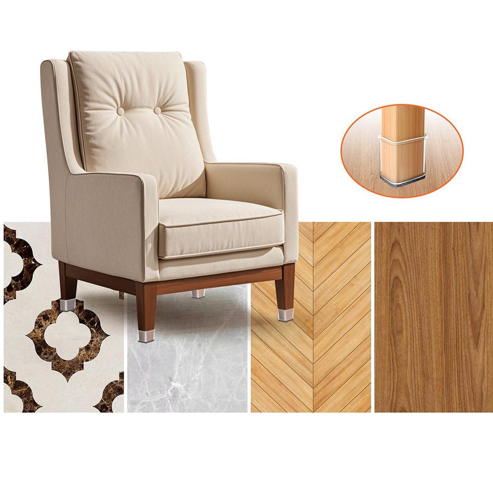 Venkuber Möbelfuß Stuhlbeinkappen Eckig,10 Stück Stuhlbeinschoner Stuhlhusse, (Silikon Transparent mit Filz), Schutzkappen für Stuhlbeine für Hartholzböden