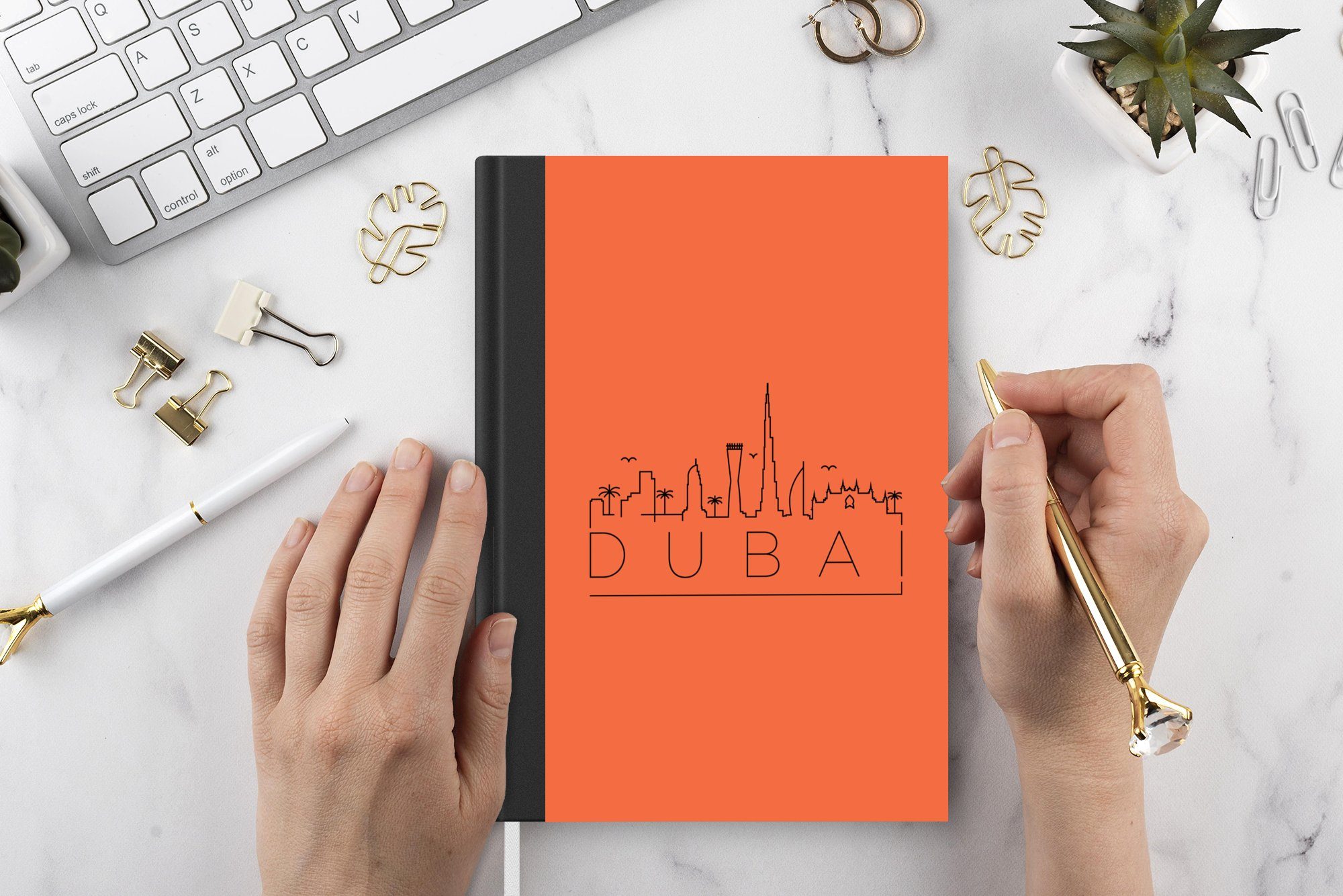 Seiten, orange, Tagebuch, Notizbuch Journal, "Dubai" Skyline 98 MuchoWow Notizheft, Merkzettel, A5, Haushaltsbuch