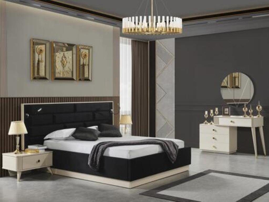 JVmoebel Schlafzimmer-Set Bett 2x Nachttische Schminktisch Spiegel Luxus Schlafzimmer Set, (5-St)