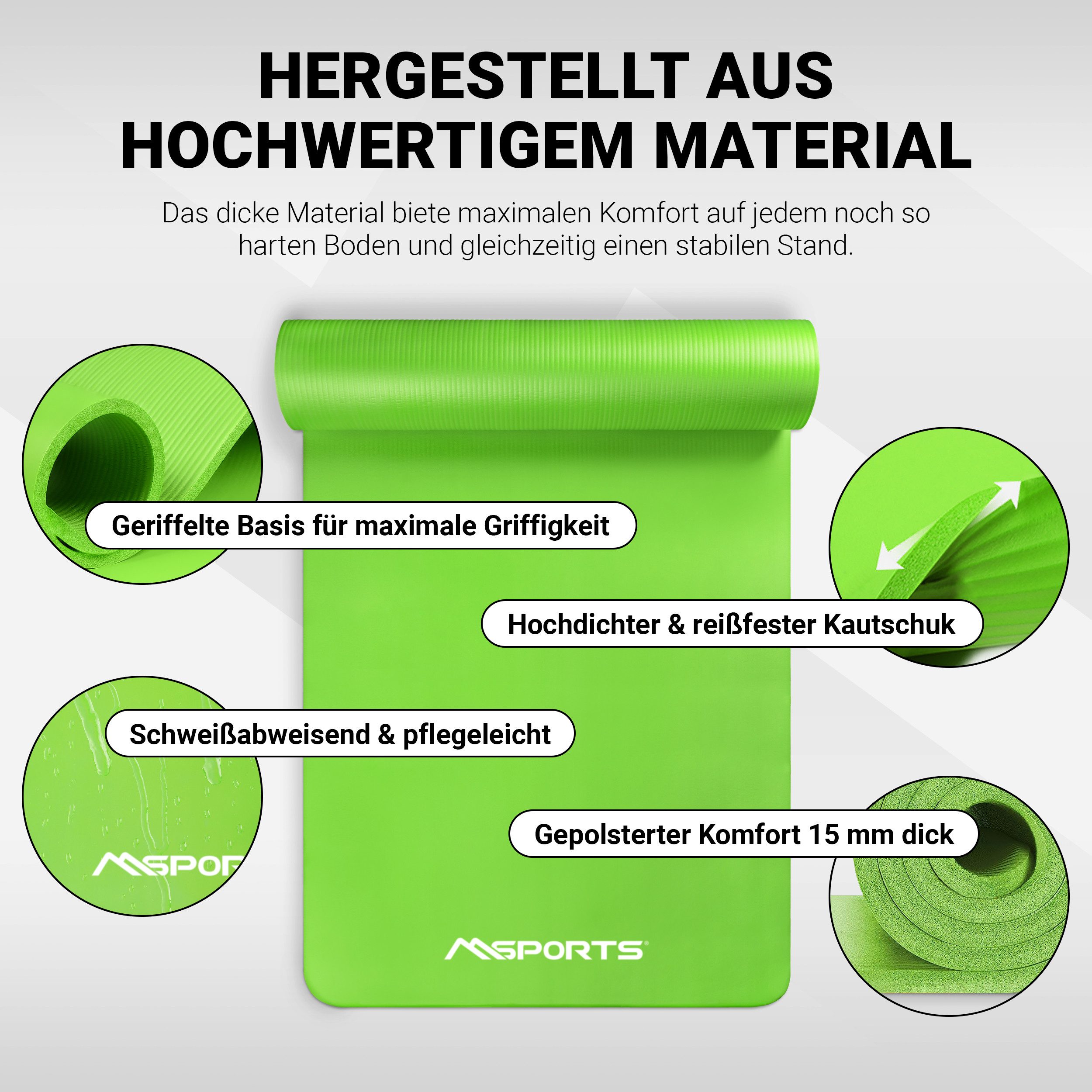 MSports® Gymnastikmatte Yogamatte inkl. Tragegurt + Poster + Workout App