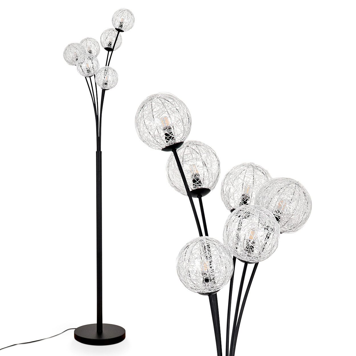 hofstein Stehlampe Stehlampe aus Metall/Draht/Metall in Schwarz/Silber, ohne Leuchtmittel, Leuchte mit Glasschirmen (12cm), dimmbar, 6xG9, ohne Leuchtmittel