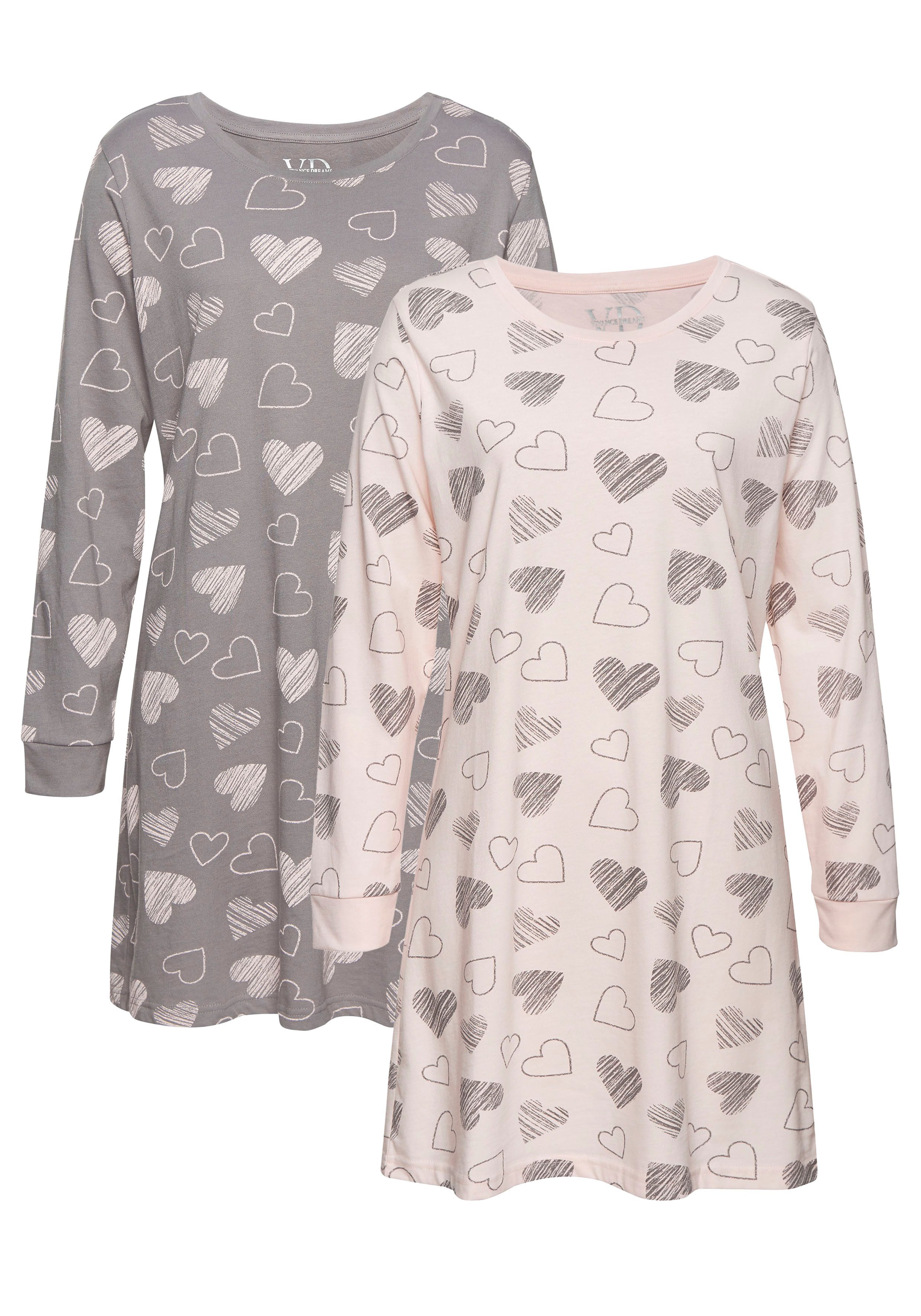 Vivance Dreams by Lascana Nachthemd (Packung, 2 Stück) mit süßem Herzprint – Bild 2 von 5