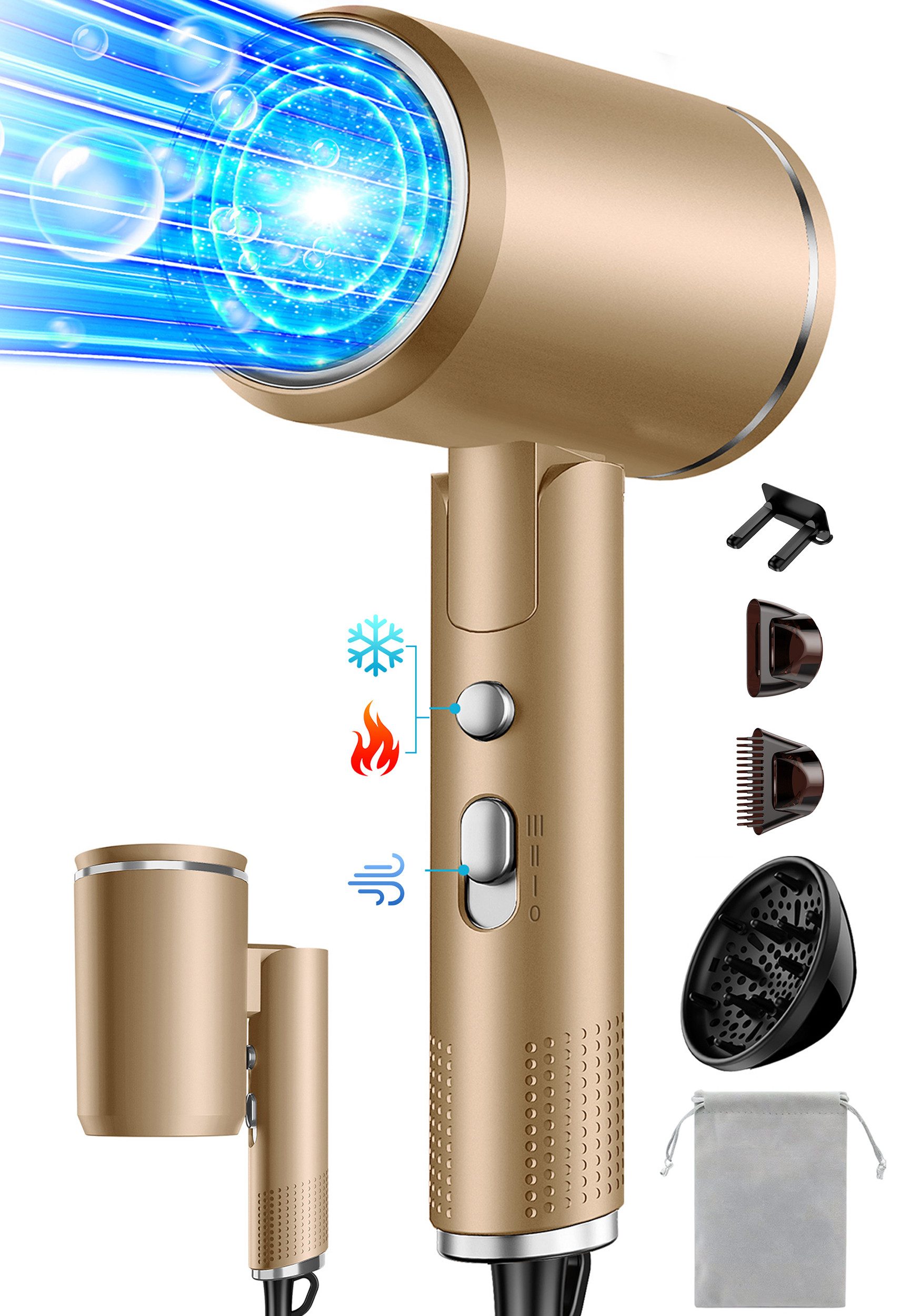 Fyrove Ionic-Haartrockner Föhn,Ionen-Haartrockner 2500W, klappbar, 3 Stylingdüsen, 2400 W, 2 Gebläsestufen, Reise-Föhn, Reiseföhn Hairdryer