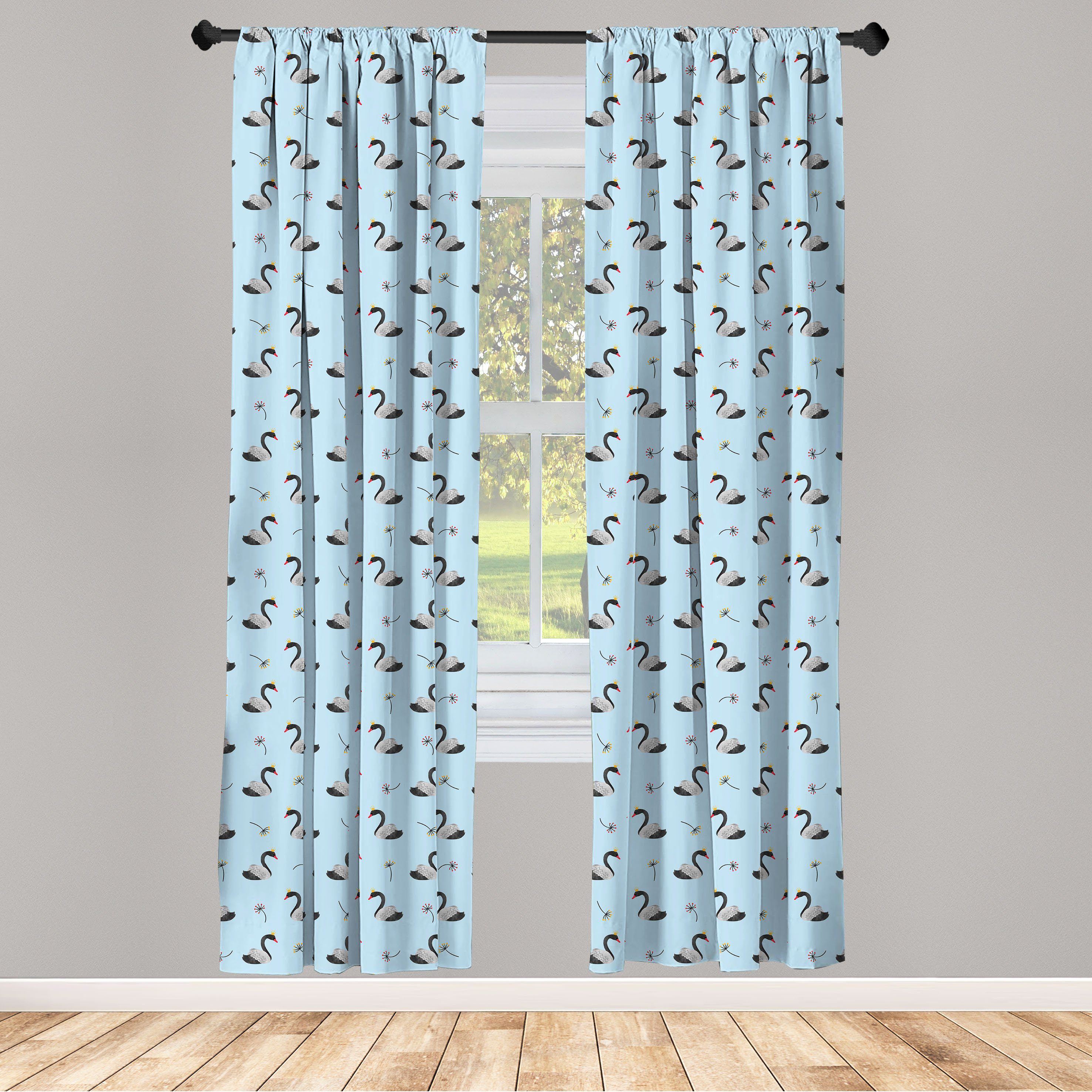 Gardine Vorhang für Wohnzimmer Schlafzimmer Dekor, Abakuhaus, Microfaser, Swans Vogel mit Krone und Löwenzahn