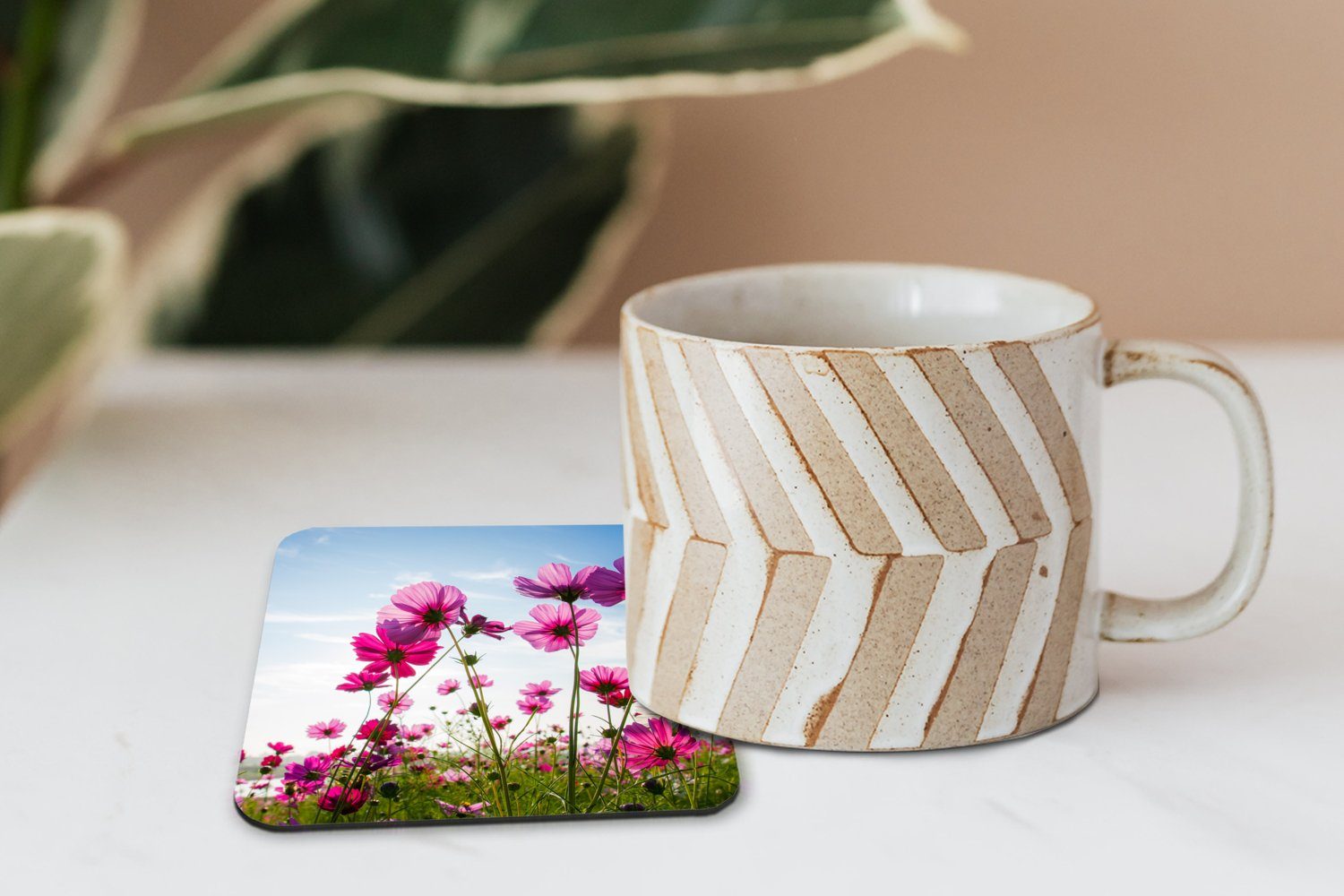 Glasuntersetzer, Cosmea, Tasse für Tischuntersetzer, Untersetzer, Zubehör - 6-tlg., Gläser, MuchoWow Glasuntersetzer Blumen - Rosa Korkuntersetzer,