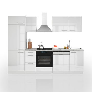 Vicco Spülenunterschrank Küche 270 cm Küchenzeile Küchenblock Einbauküche Weiß Hochglanz