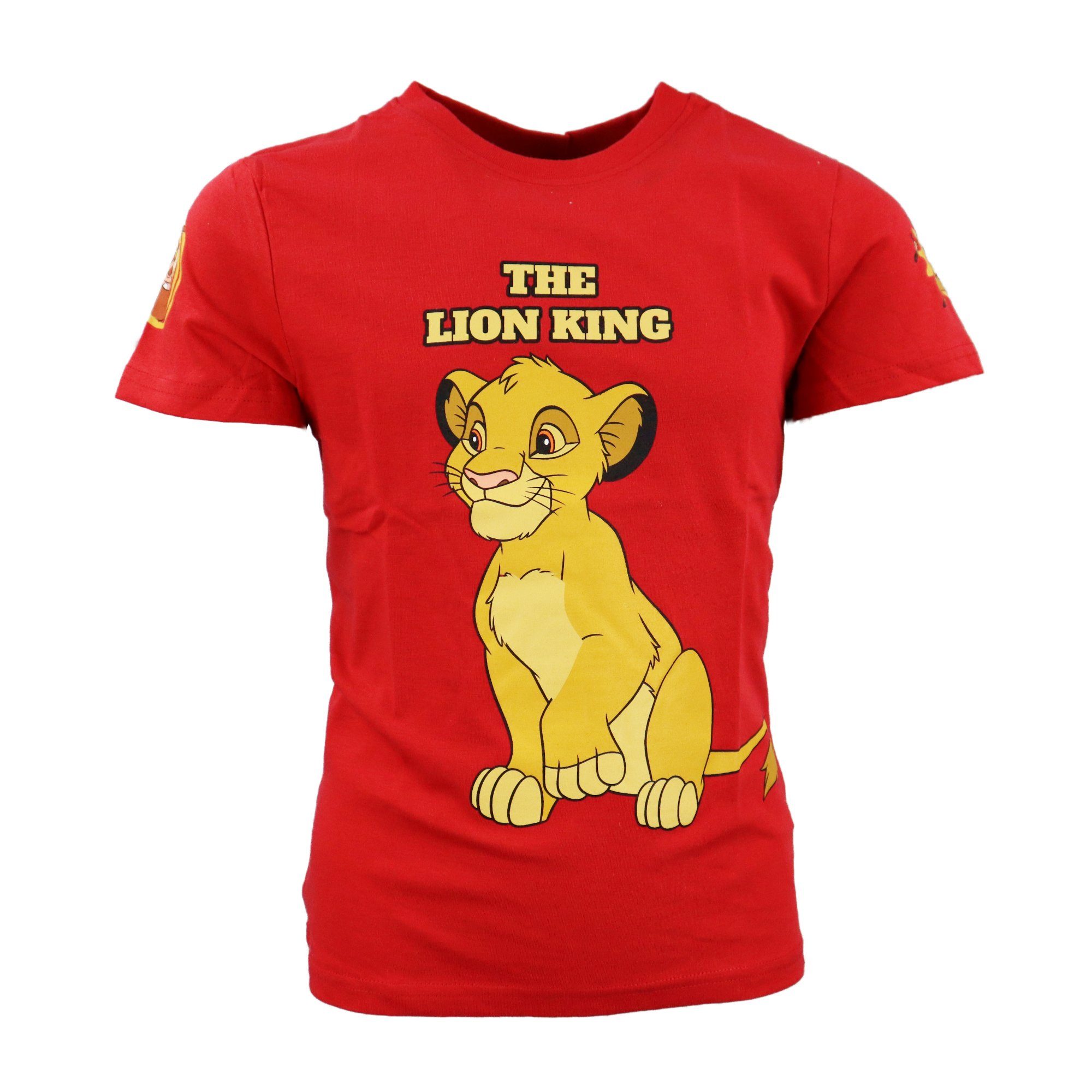 Disney The Lion King Print-Shirt Disney König Löwen Simba Kinder kurzarm T-Shirt Gr. 98 bis 128, 100% Baumwolle Rot