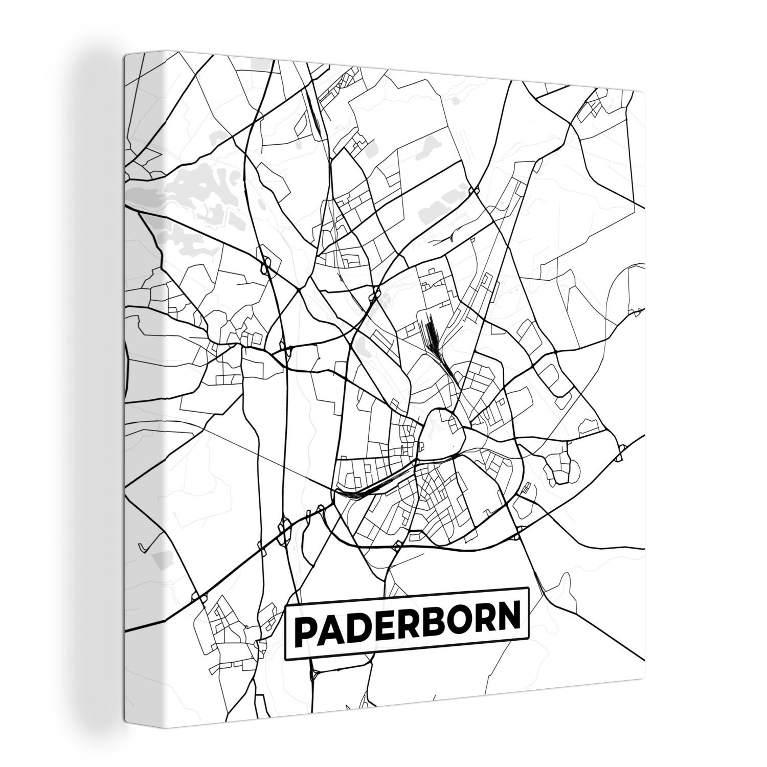 OneMillionCanvasses® Leinwandbild Karte - Stadtplan - Paderborn, (1 St), Leinwand Bilder für Wohnzimmer Schlafzimmer