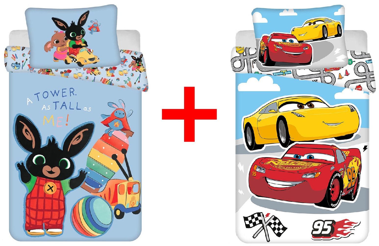 Jerry Fabrics Kinderbettwäsche Kinderbettwäsche Bing Bunny Cars Lightning McQueen 100x135 Cartoon, Renforcé, 2 teilig