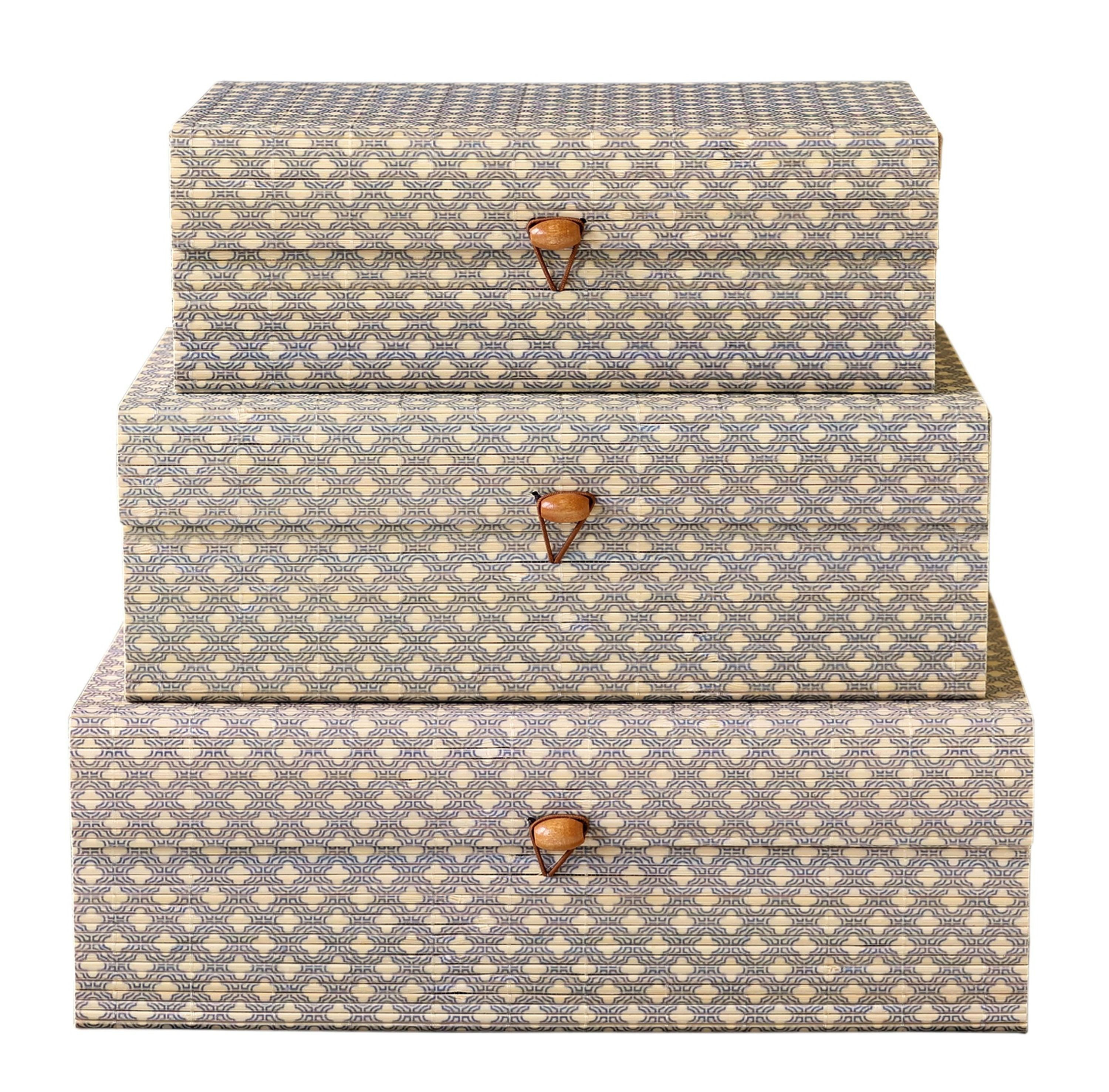 Chic Antique Holzkiste Chic Antique - 3er Schachtel Set Box Kiste mit Deckel Bambus Muster