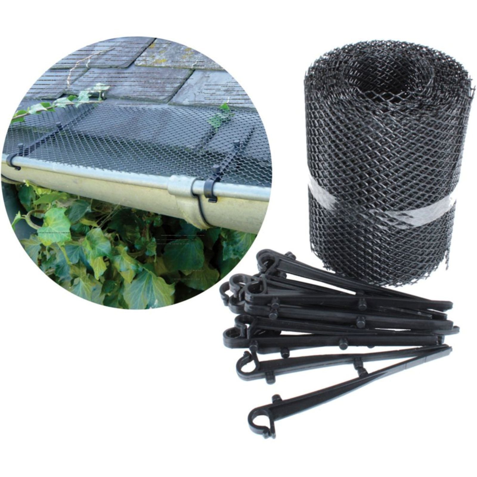 Laubschutznetz Dachrinnenschutz für RG 80 100 125 mit 16 Clips Kunststoff schwarz