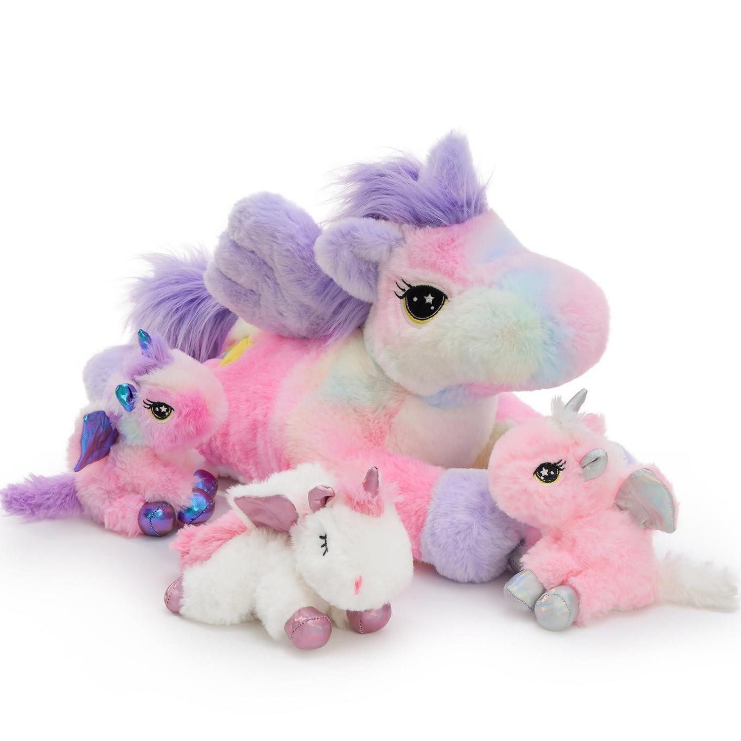 LuxusKollektion Kuscheltier Einhorn Kuscheltier 50cm XXL 3 Babys Bauch leuchtet Dunkeln Lilac-rosa