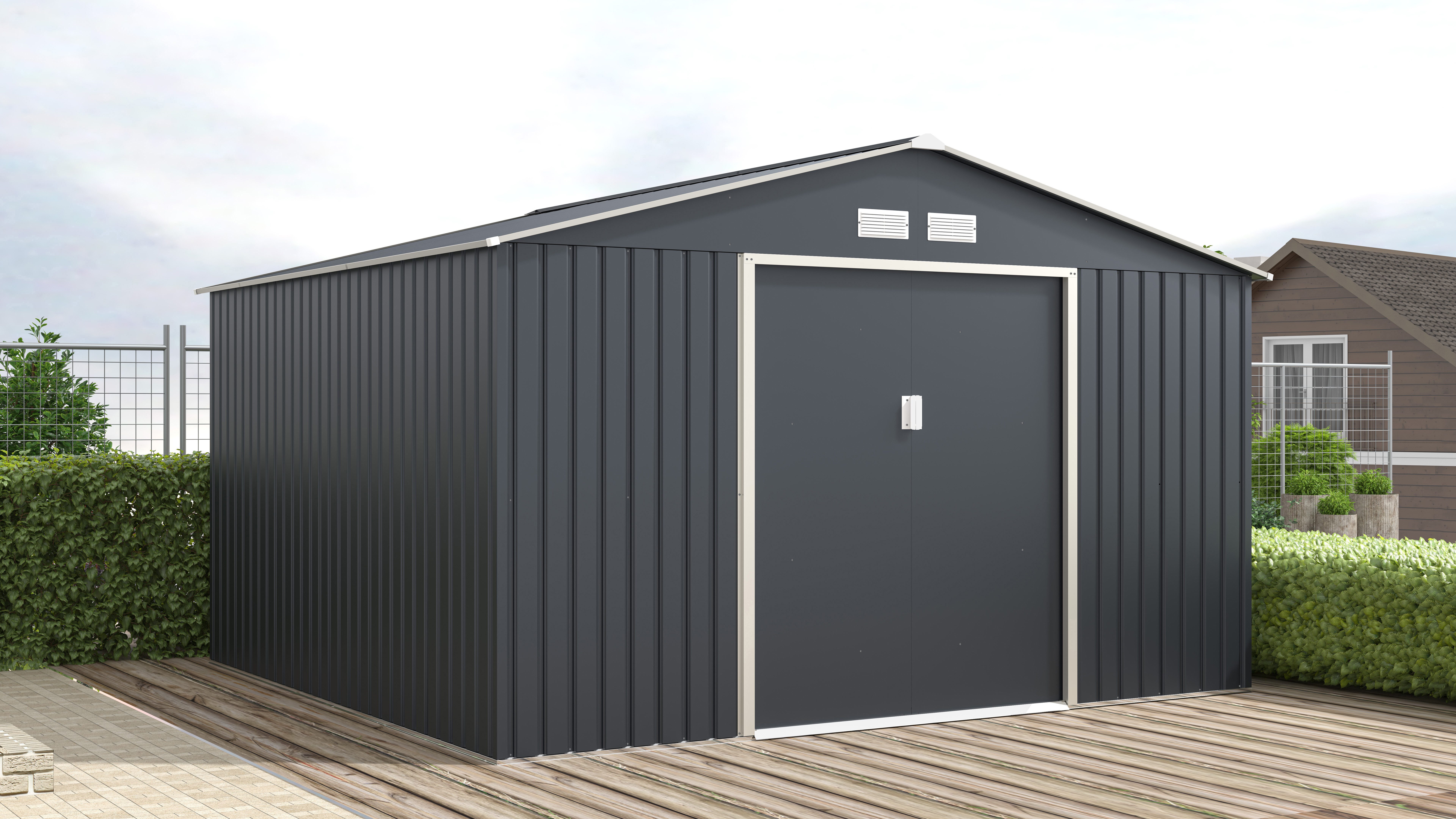 KONIFERA Gerätehaus Burgos Plus, BxT: 341x322 cm, wetterfest und langlebig, nahezu wartungsfrei