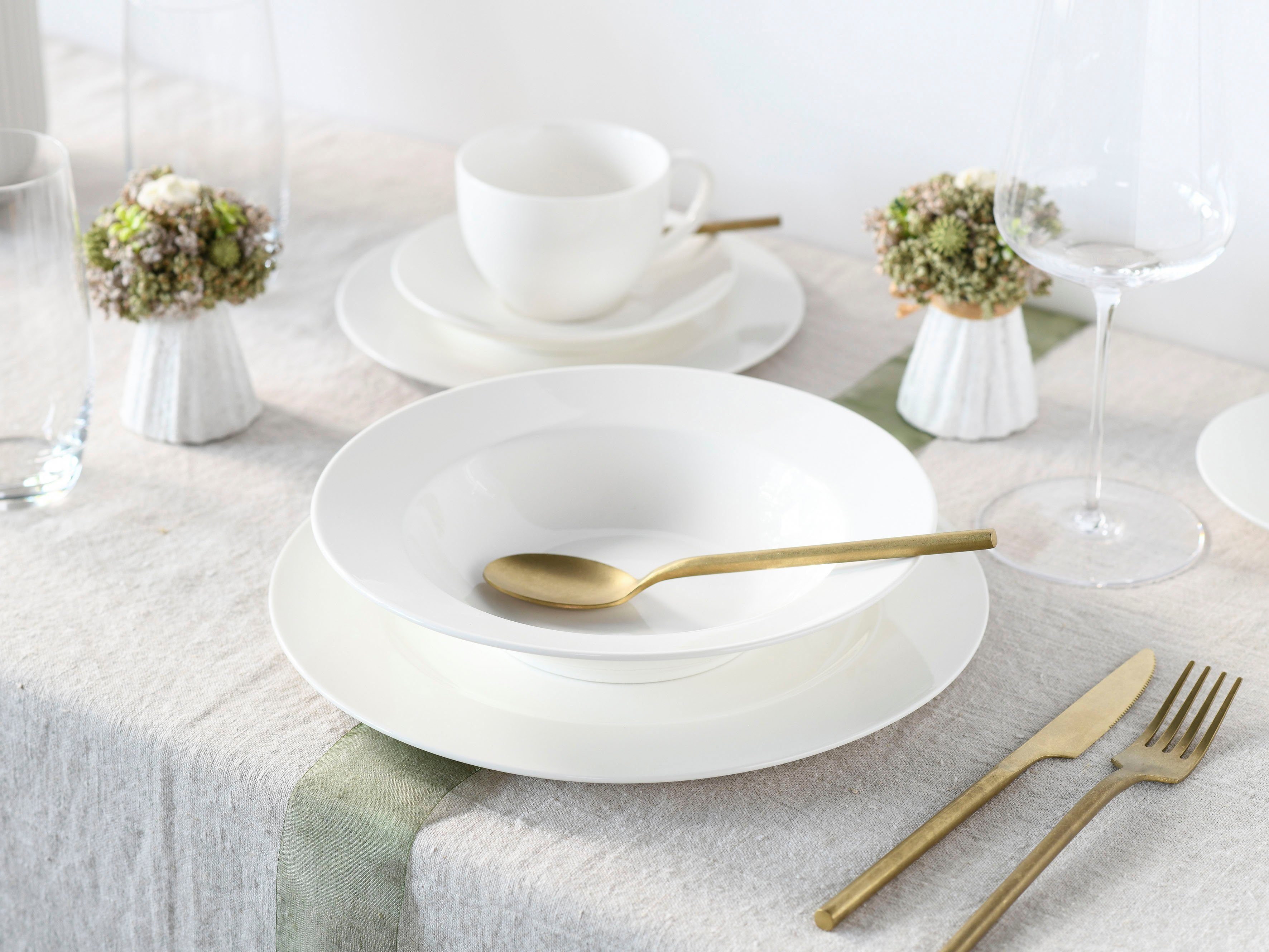 CreaTable Kombiservice Fleur Royal (30-tlg), 6 Personen, Porzellan, extrem dünn, leicht, lichtdurchlässig