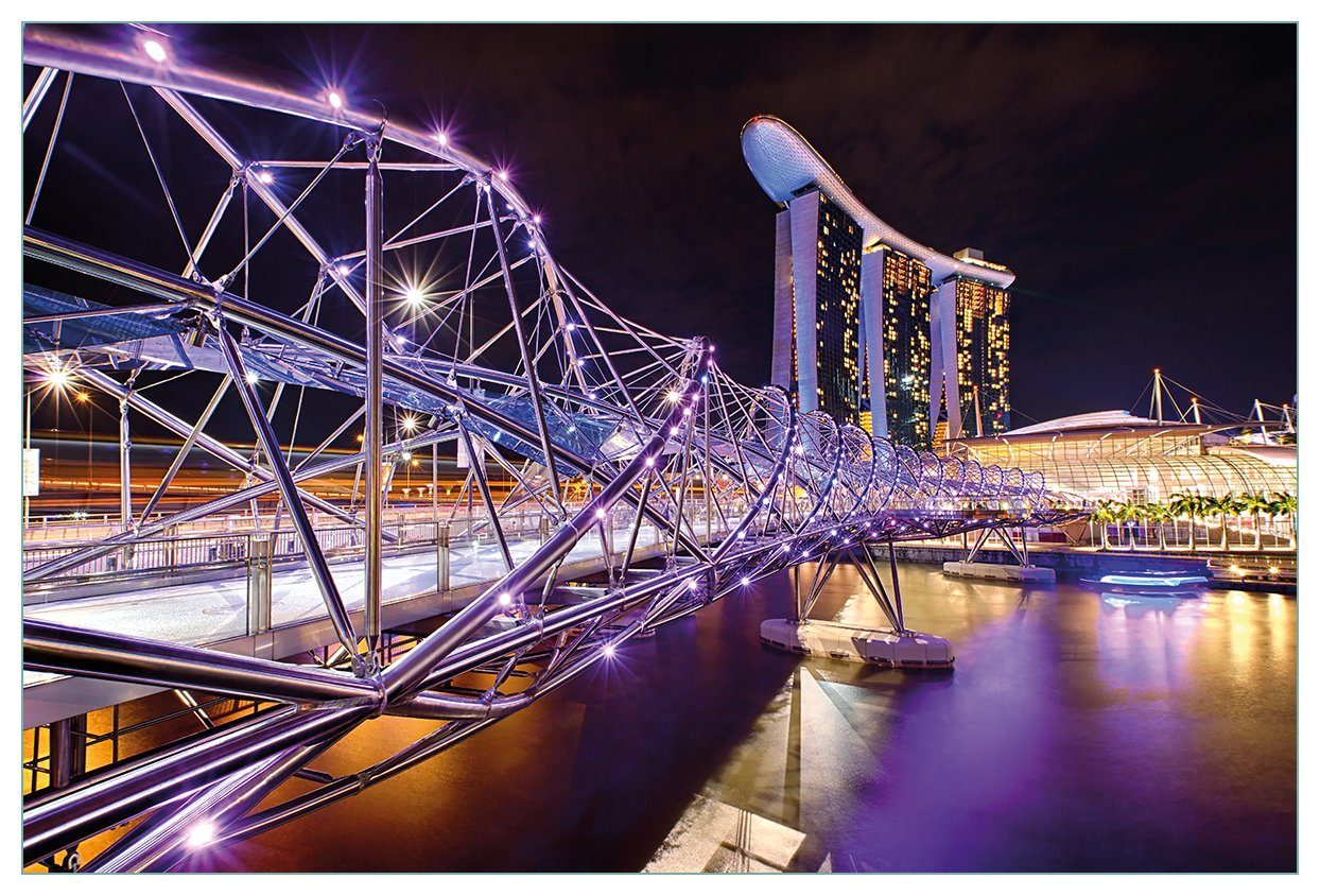 Wallario Singapur (1-tlg) Nacht, in Küchenrückwand Helix-Brücke bei