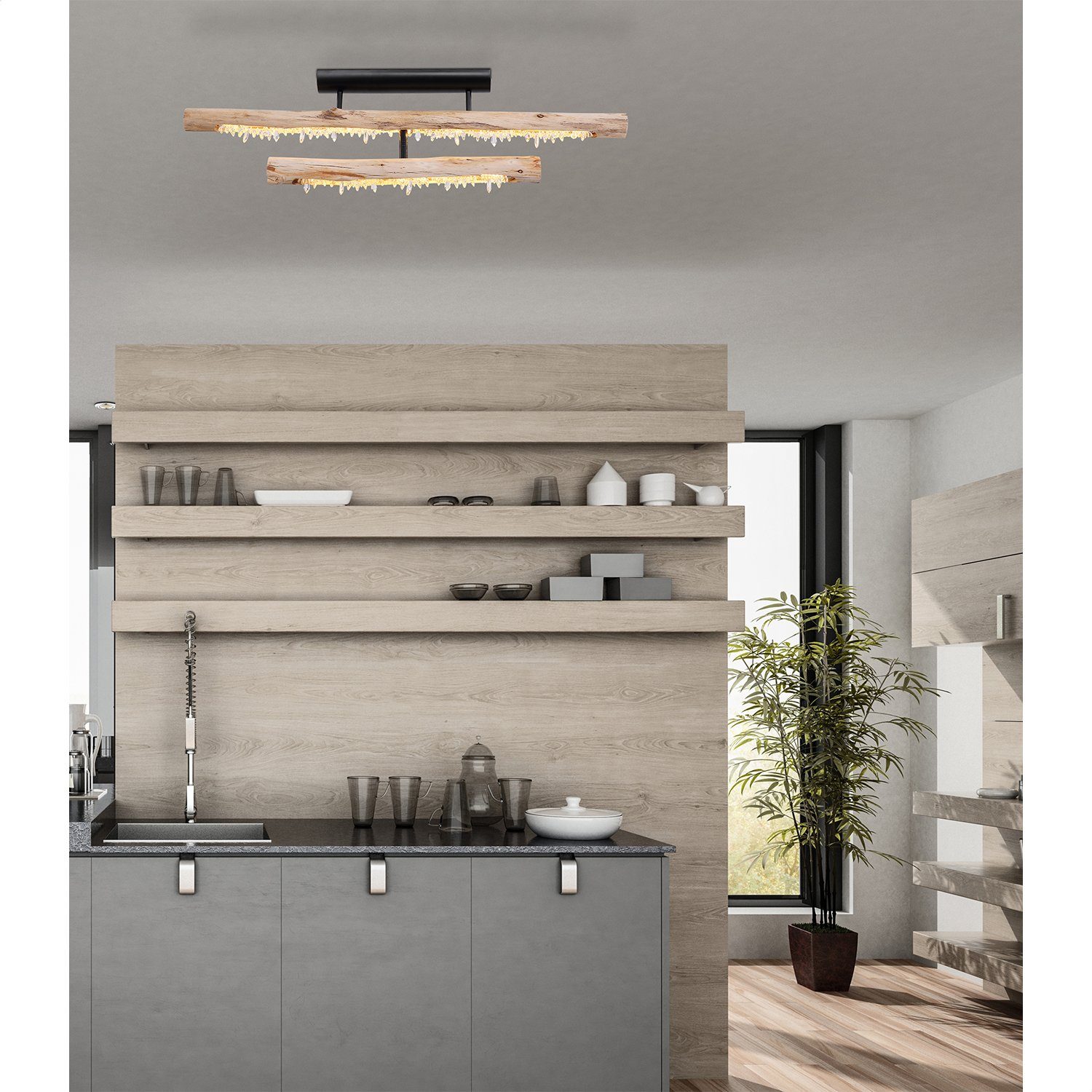 bmf-versand Deckenleuchte LED Deckenstrahler Deckenleuchte Deckenlampe Holz Balken Kristalle + | Deckenlampen