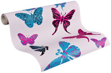 A.S. Création Papiertapete Boys & Girls 6 mit Schmetterlingen, geprägt, Motiv, Schmetterling Tapete Tieren Violett Blau Schwarz