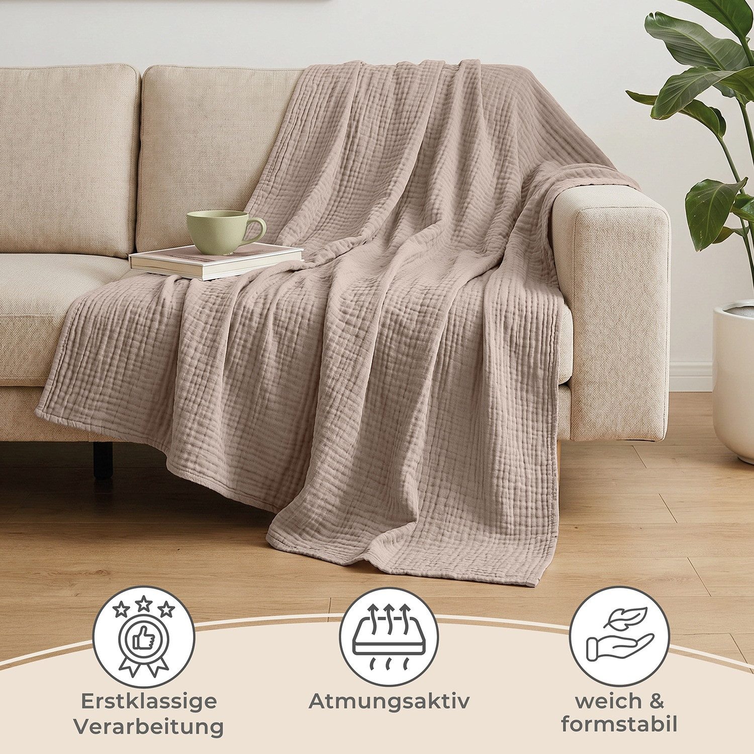 Laynenburg Tagesdecke Musselin aus 100% Baumwolle – Baumwolldecke, Kuscheldecke, Wohndecke als Sommerdecke, Bett-Überwurf, Couch-Überwurf, Sofa-Decke – Bild 5 von 5
