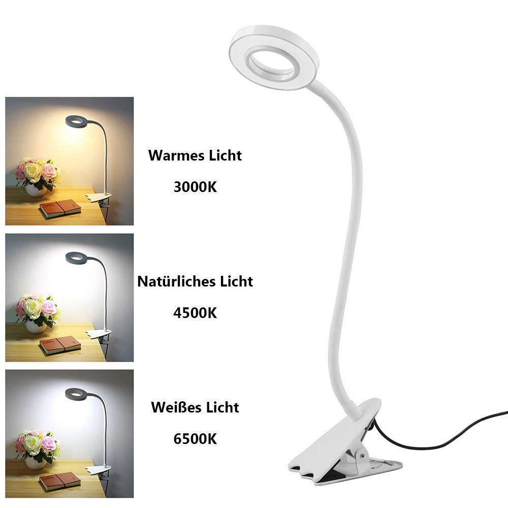 GelldG Schwanenhals 360° LED Leselampe Weiß Augenpflege, LED Leselampe
