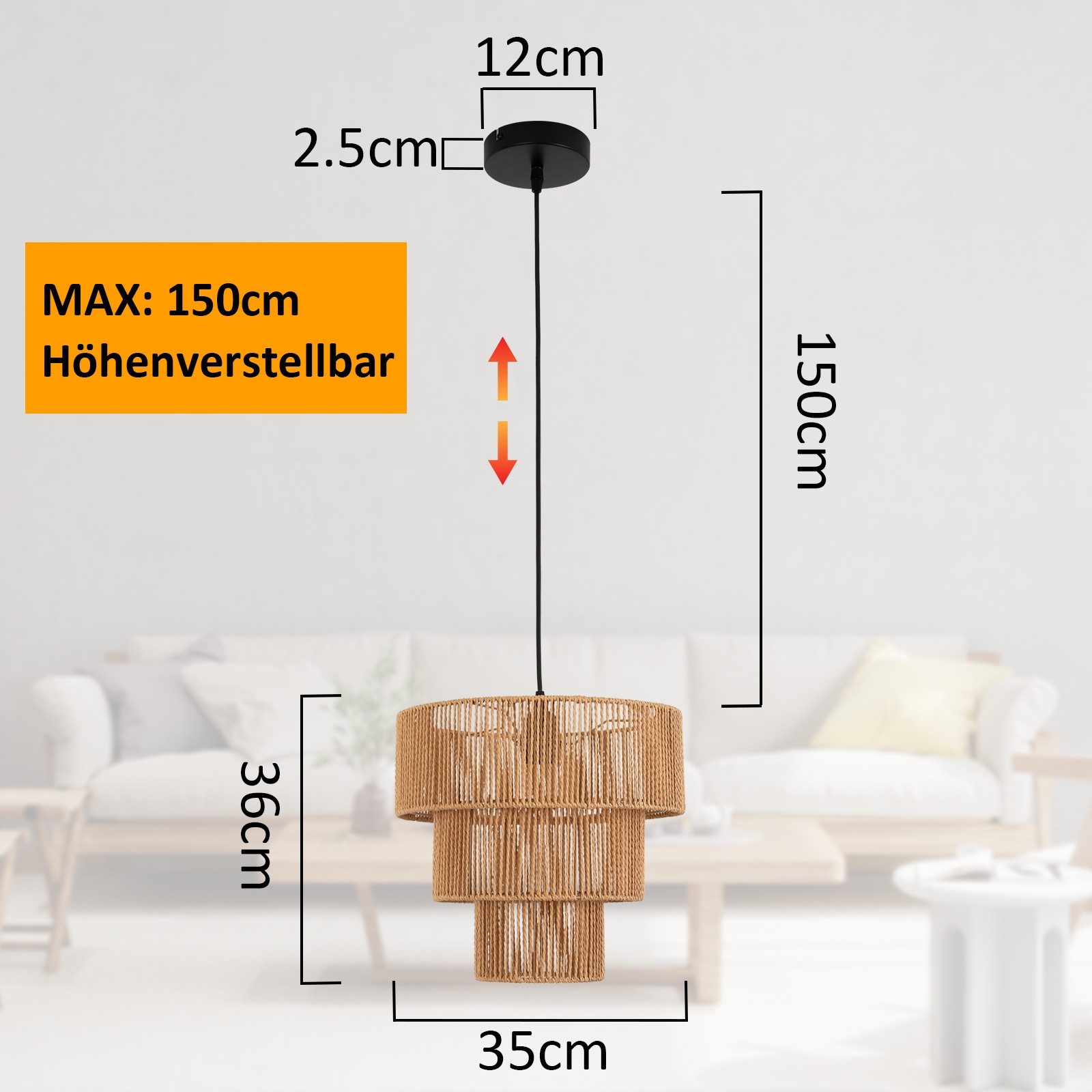 ZMH Pendelleuchte Esszimmer 1 Flammig Beige Hängeleuchte Rattan Boho für Ba günstig online kaufen