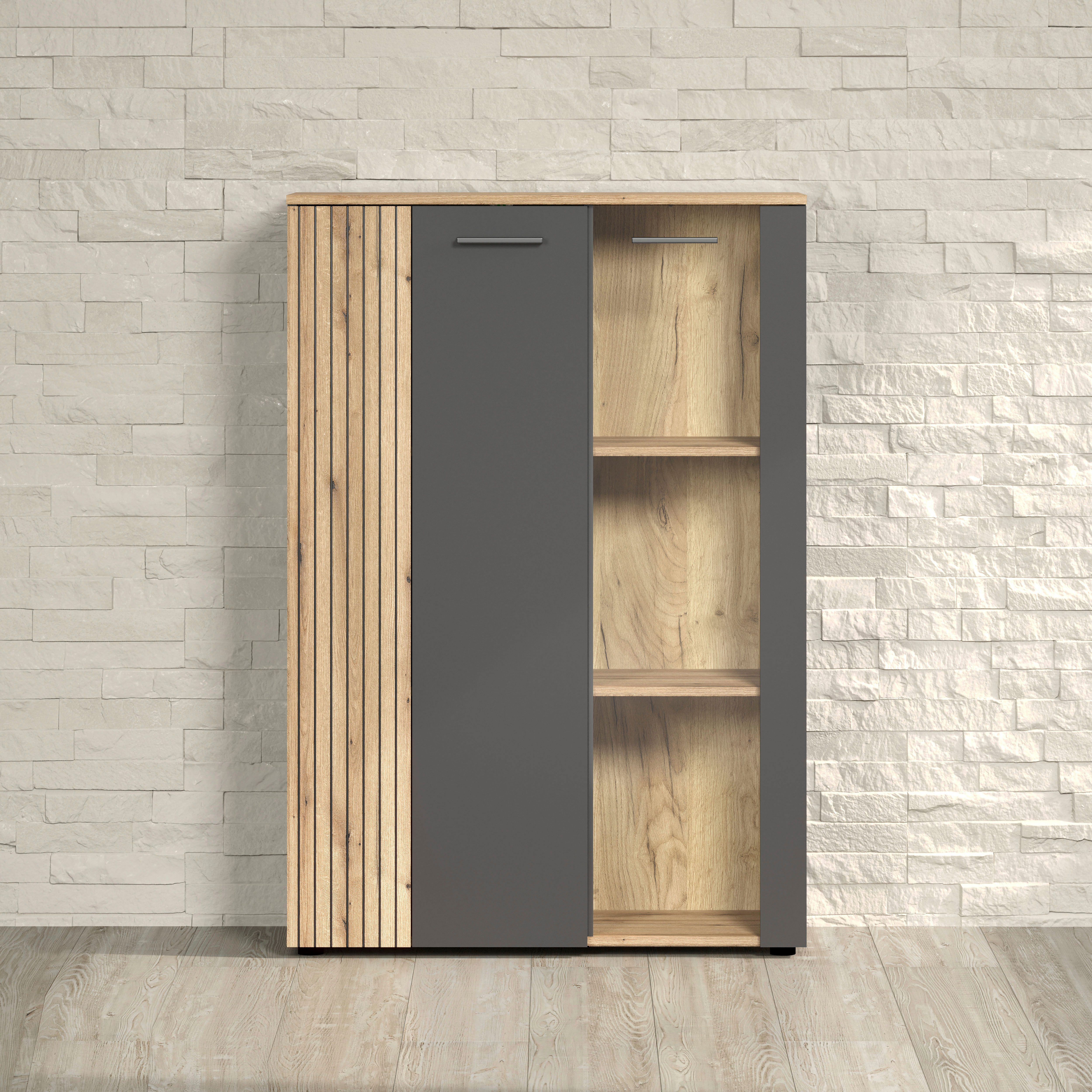 Home affaire Highboard Estepona (1 St), Vitrine, Tür mit Rillen-Optik, Breite 91 cm