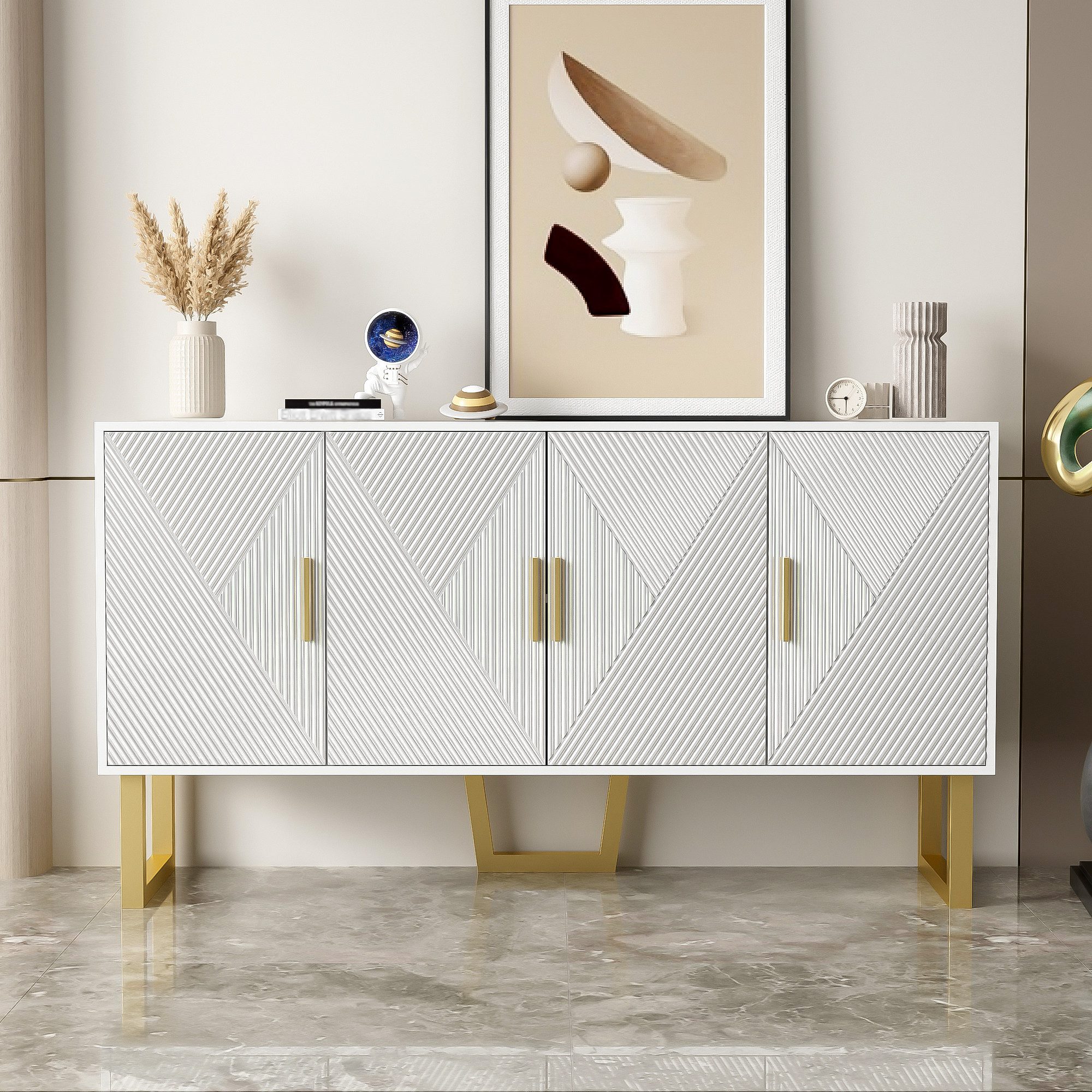 REDOM Sideboard 150 cm Hochglanz Kommode mit 4 Türen (Wohnzimmerschrank, 1 günstig online kaufen