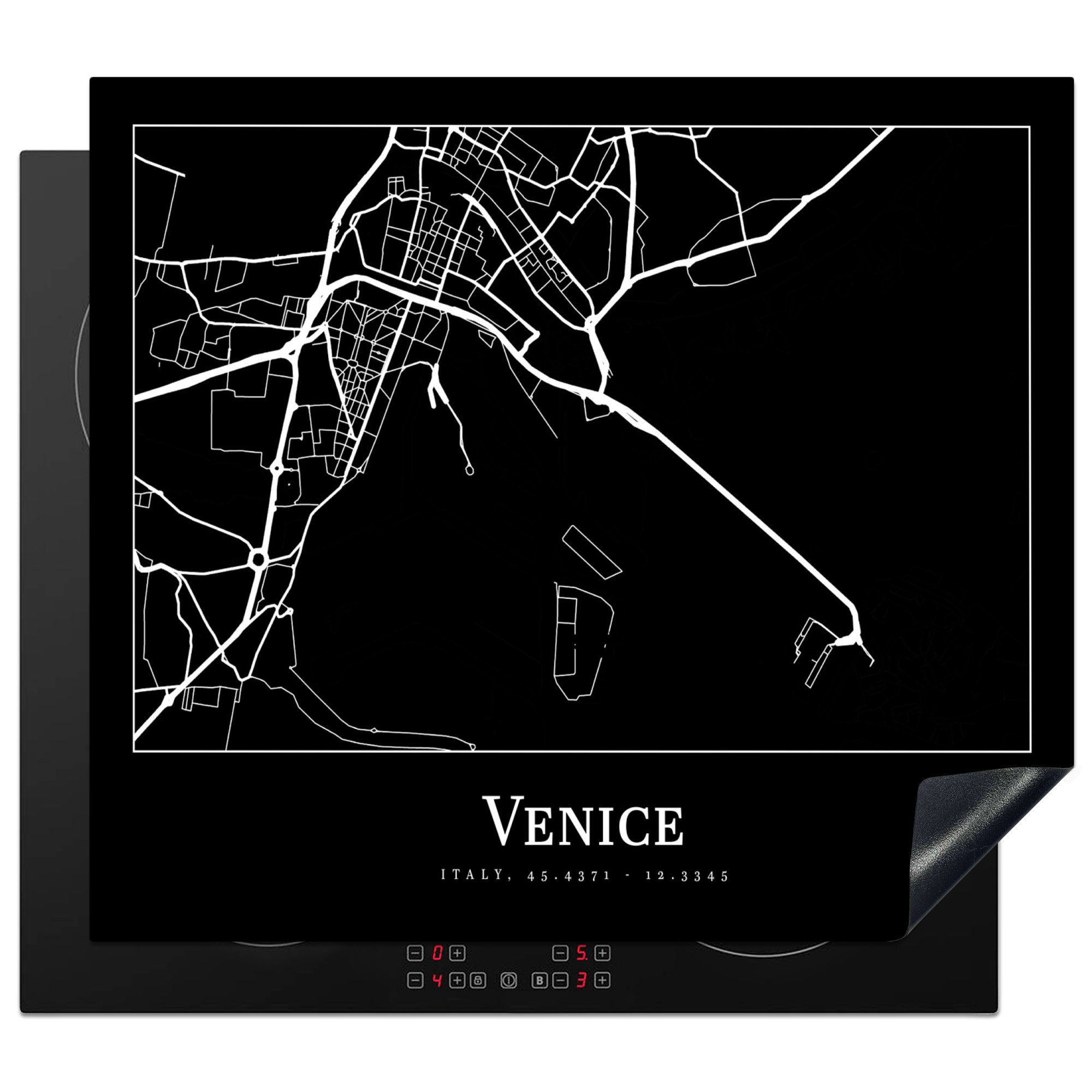 MuchoWow Herdblende-/Abdeckplatte Stadtplan - Venedig - Karte - Venedig, Vinyl, (1 tlg), 57x51 cm, Induktionsschutz, Induktionskochfeld, Ceranfeldabdeckung