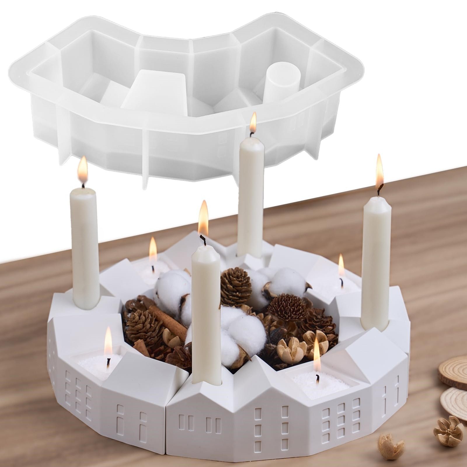 FOUORTUNATE-BEE Silikonform 2 Stück Silikonformen für Häuser Kerzenhalter-Gießformen, (Silikonformen Gießformen Weihnachtshaus-Silikonform für Weihnachten, Halloween, Ostern 2-tlg)