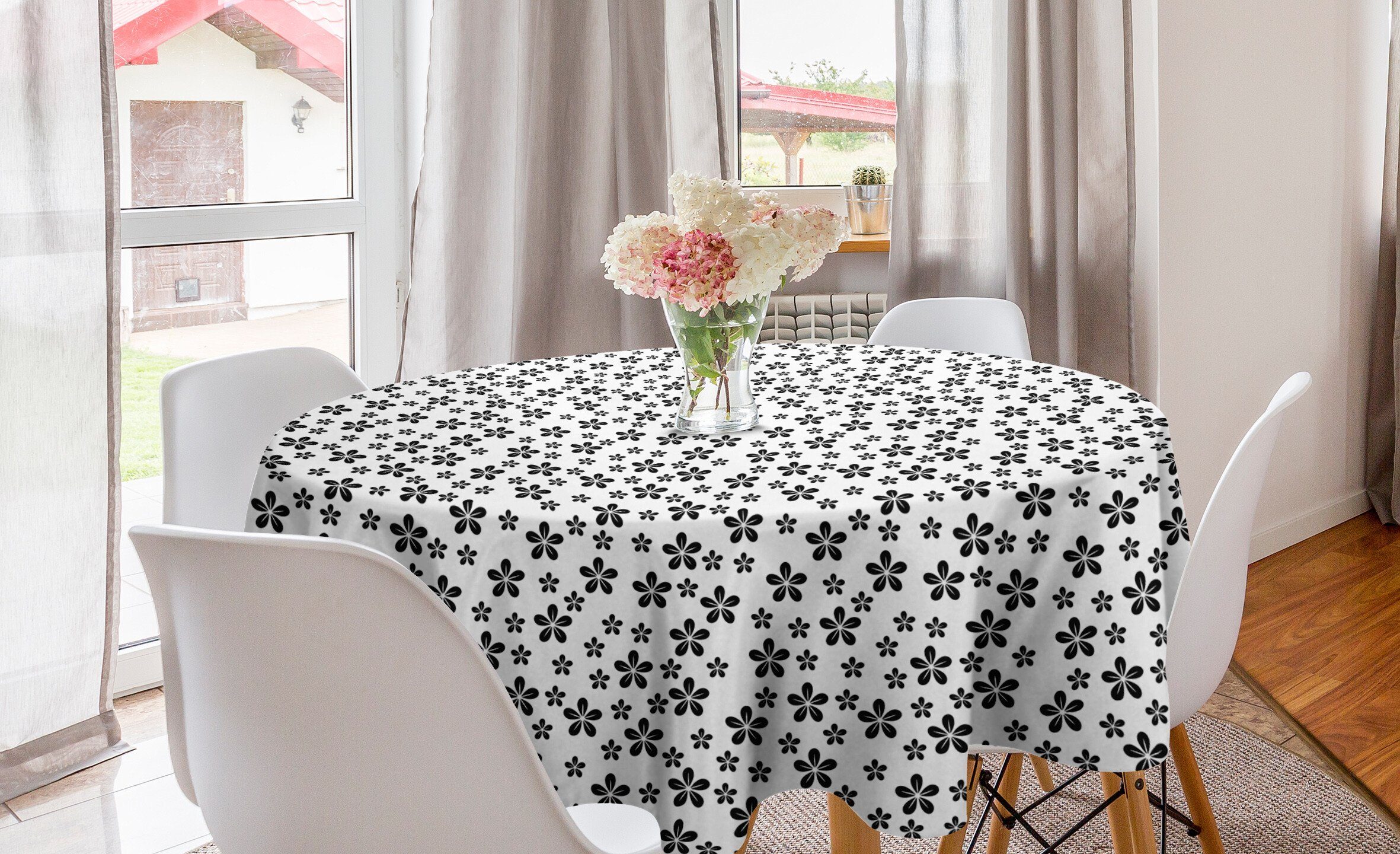 Schwarz weiß Tischdecke Küche für monochrome Esszimmer Abakuhaus Kreis Daisy und Tischdecke Dekoration, Abdeckung