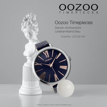 OOZOO Quarzuhr Oozoo Damen Armbanduhr Timepieces Analog, Damenuhr rund, extra groß (ca. 48mm) Lederarmband, Fashion-Style