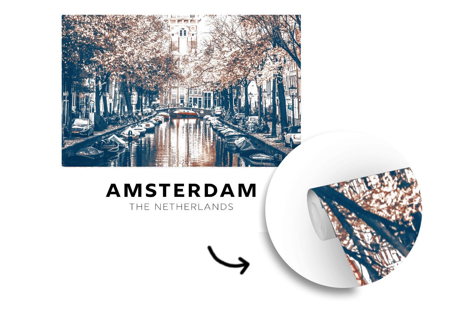 Wandtapete Vinyl für Niederlande St), Matt, Amsterdam bedruckt, Wasser, MuchoWow Wohnzimmer Tapete oder (5 Schlafzimmer, - Fototapete -