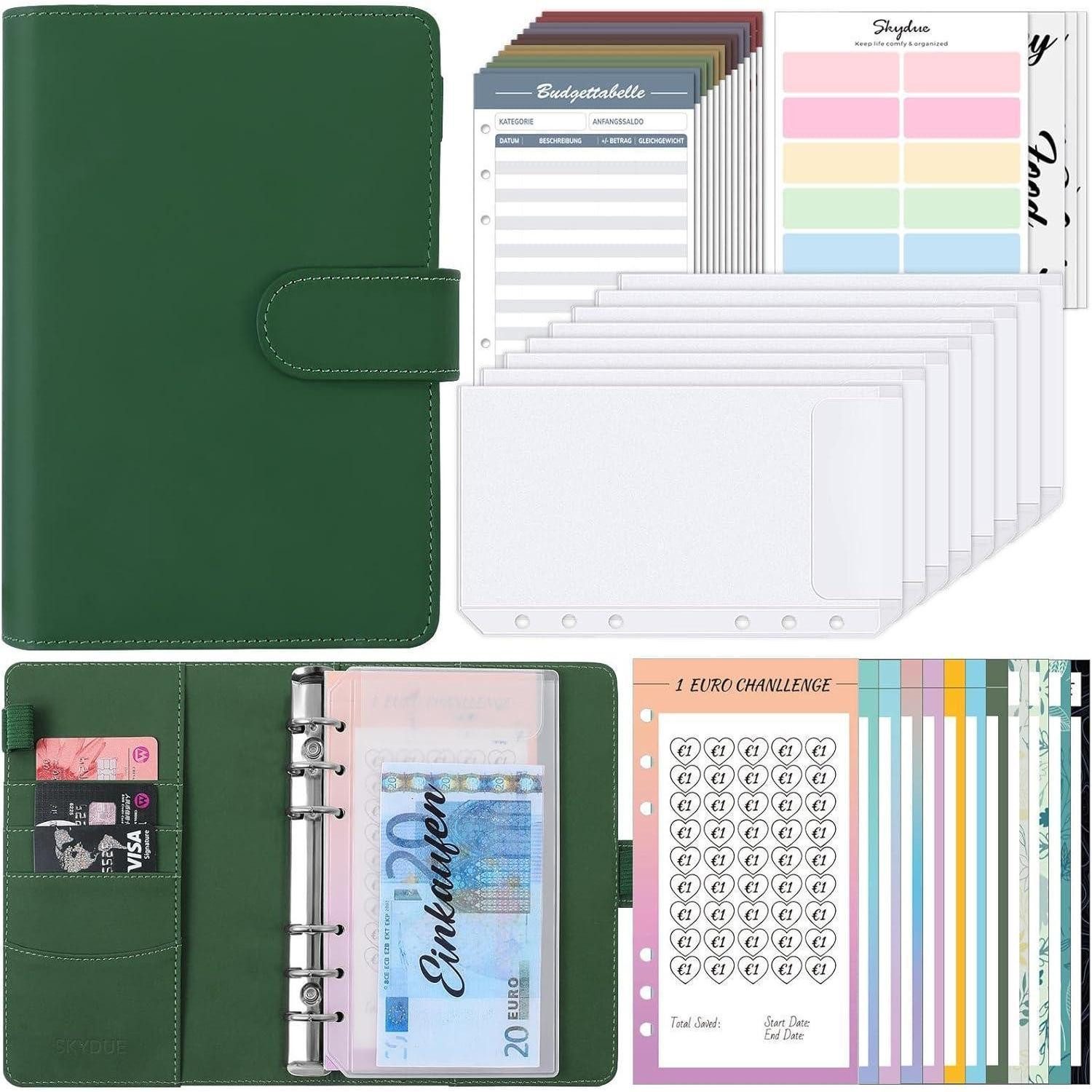 SKYDUE Notizbuch Budget Planner Deutsch Spar Challenge A6 PU Geld Organizer