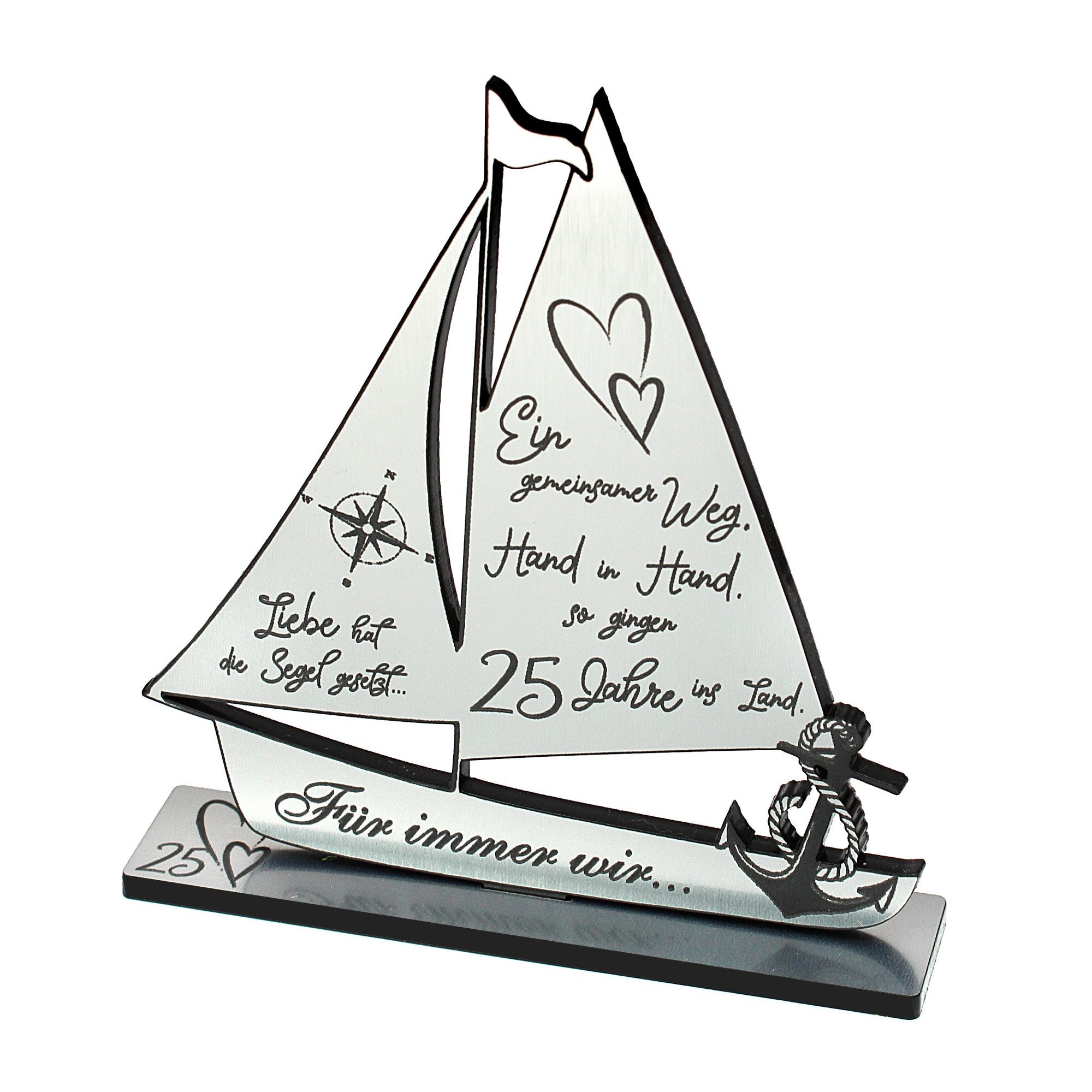 Dekolando Hochzeitskarte Silberhochzeit Geschenk 25 Jahre Schiff Silber Deko Jubiläum 9 cm