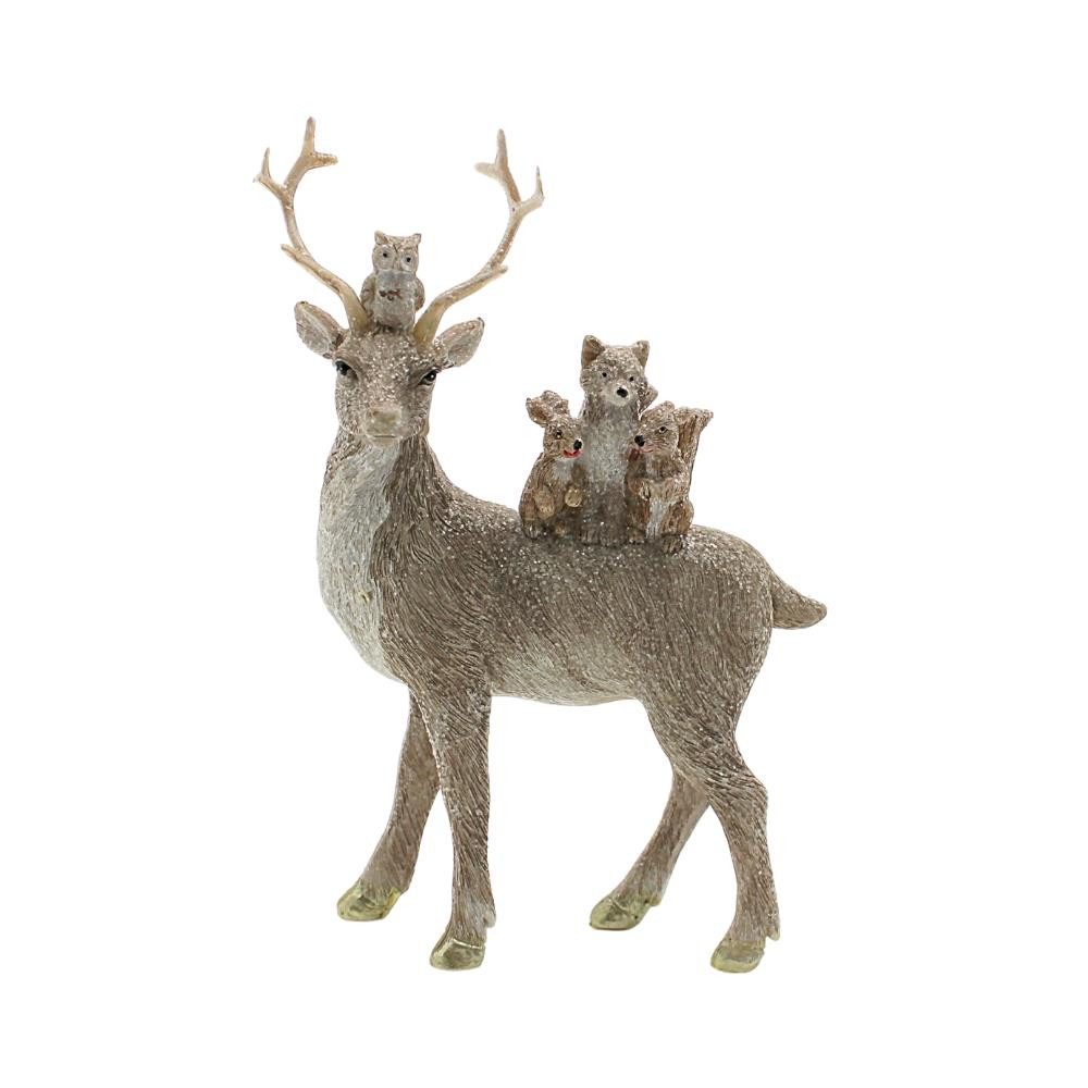 Dekohelden24 Dekofigur Hirsch aus Poly weiß, beige L/B/H 15x19x6cm