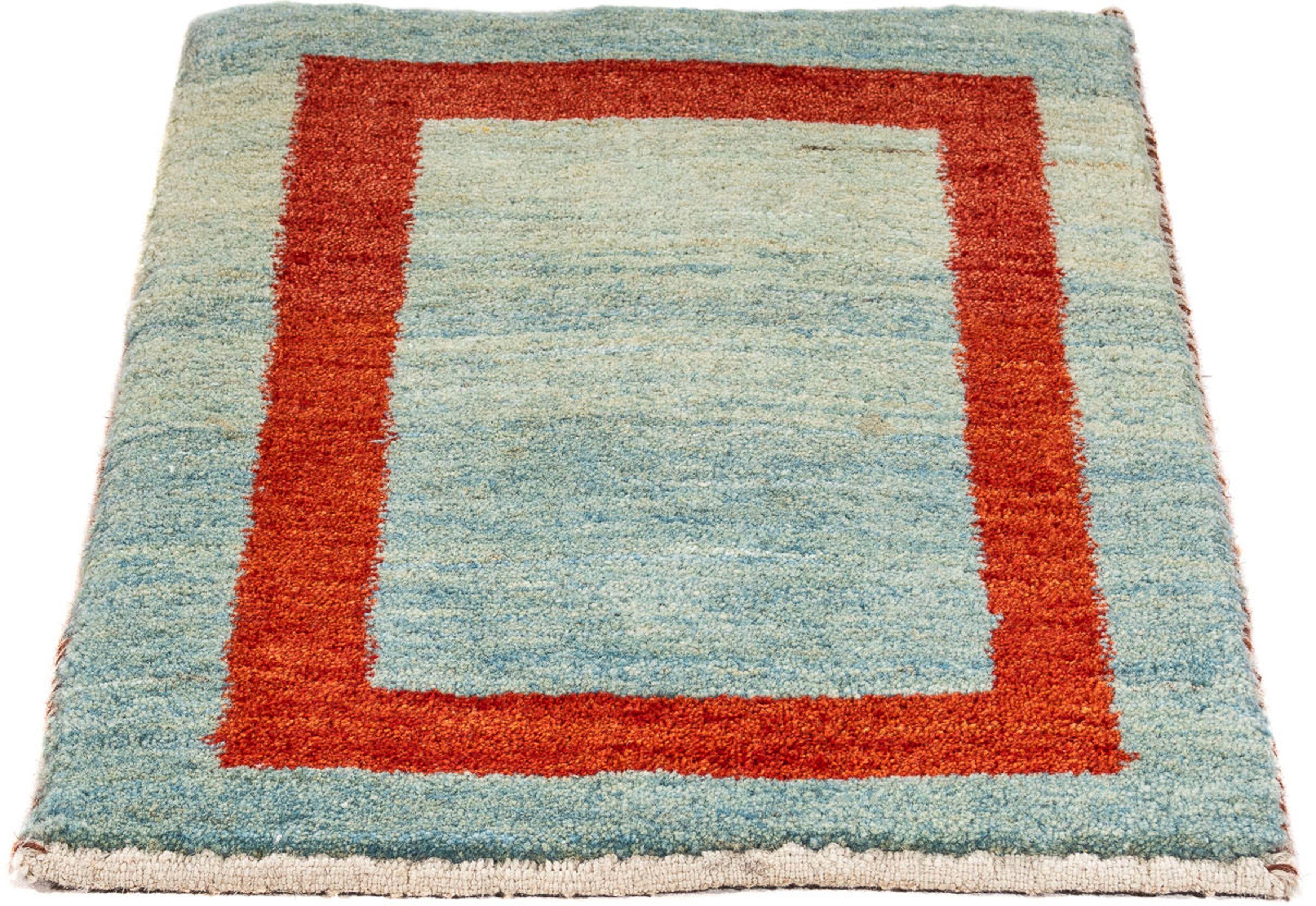 Wollteppich Gabbeh - Loribaft Perser - 60 x 40 cm - hellblau, morgenland, rechteckig, Höhe: 12 mm, Wohnzimmer, Handgeknüpft, Einzelstück mit Zertifikat
