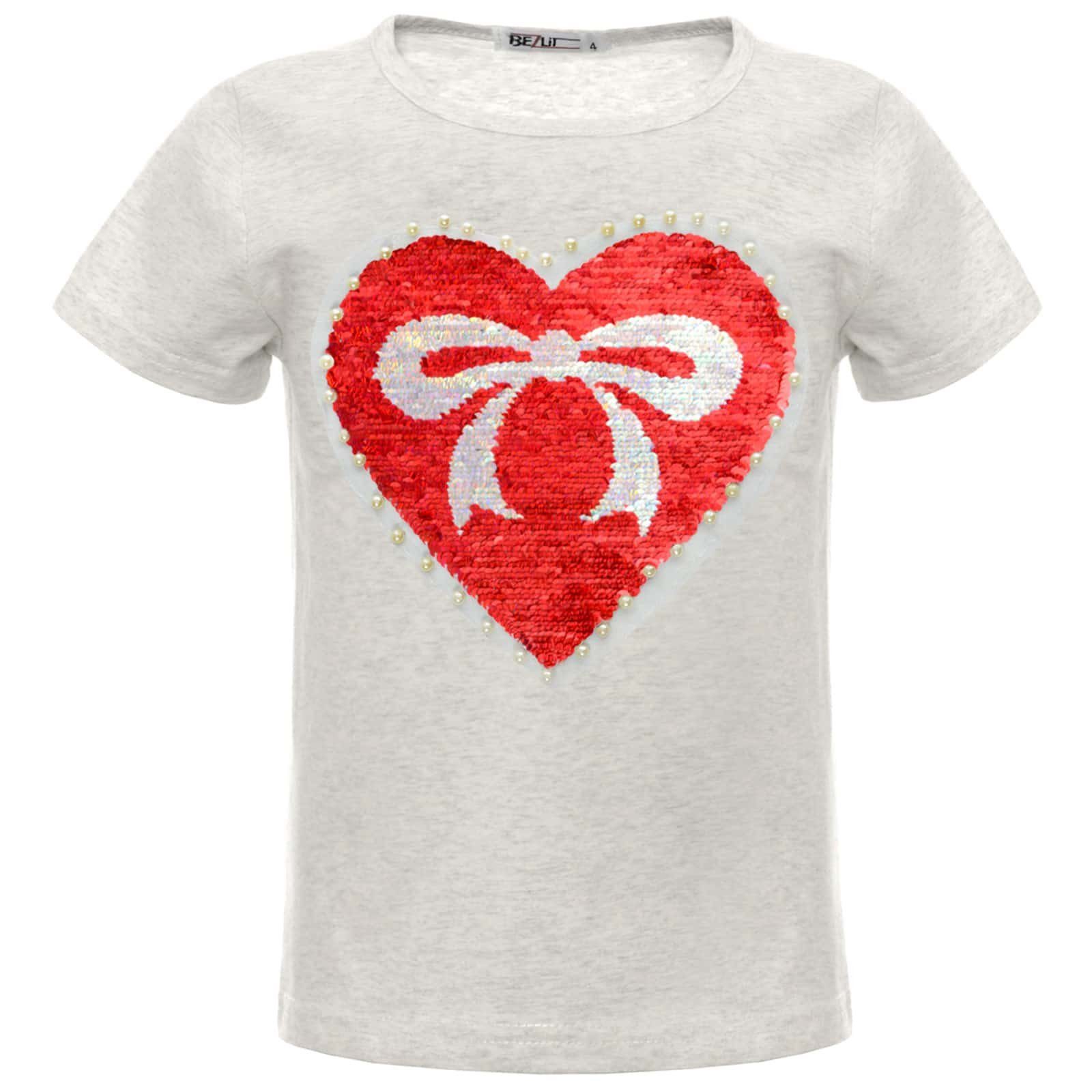 T-Shirt Mädchen Wende Pailletten T-Shirt Herz-Motiv