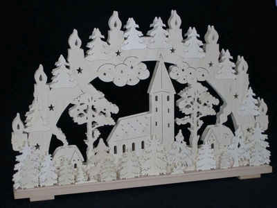 Lichterbogen Schwibbogen mit Kirche und Beleuchtung BxHxT 70x45x7cm NEU