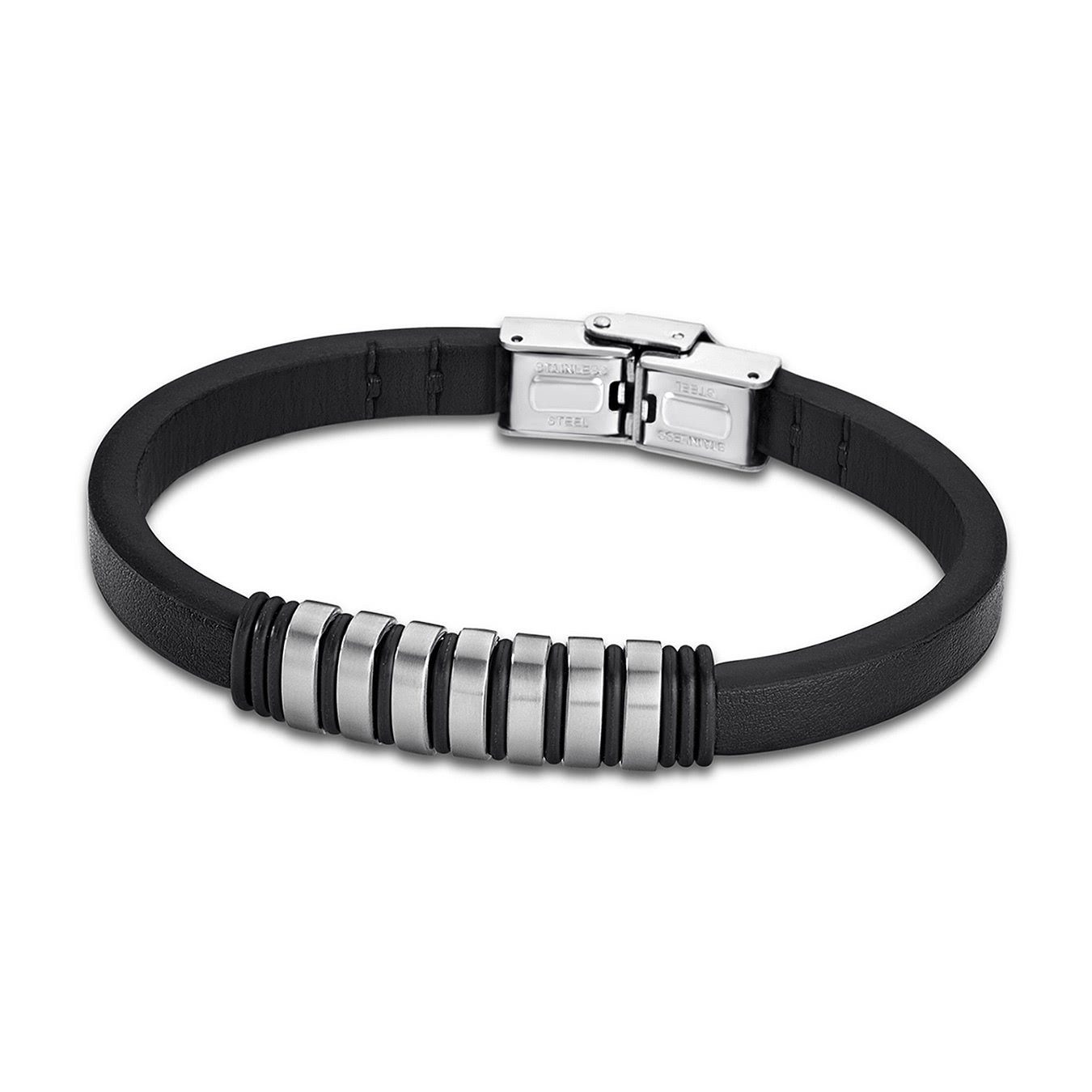 Lotus Style Armband Lotus Style Armband schwarz (Armband), für Damen, Herren aus Edelstahl (Stainless Steel), Echtleder